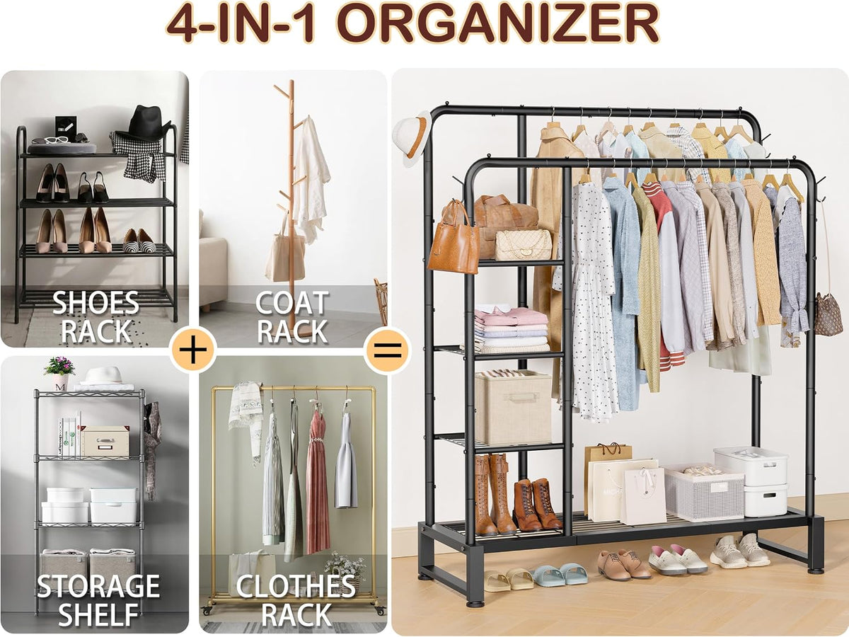 Double Rods Clothes Rack Clothing Rack, Clothes Rack for Hanging Clothes