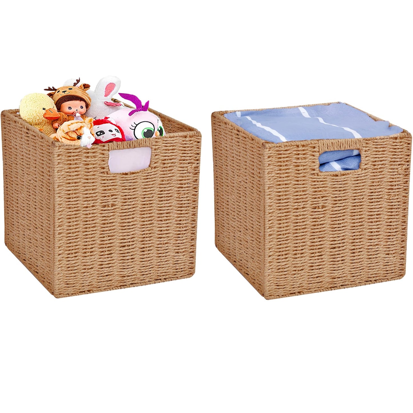 11x11in Storage Baskets 4 Pack Basket with Handles Cubes Bins for Shelves
