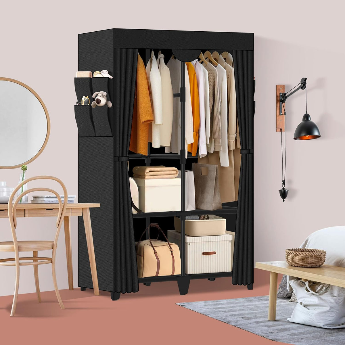 Wardrobe Closet, Quick and Easy Assembly, Black Portable Closet