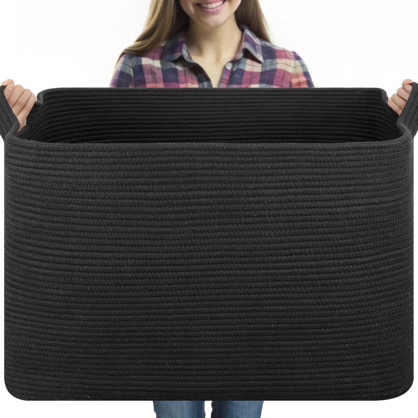 OIASKET 95L Extra Large Blanket Basket, 24" x 16.9" x 14.2" Woven Basket