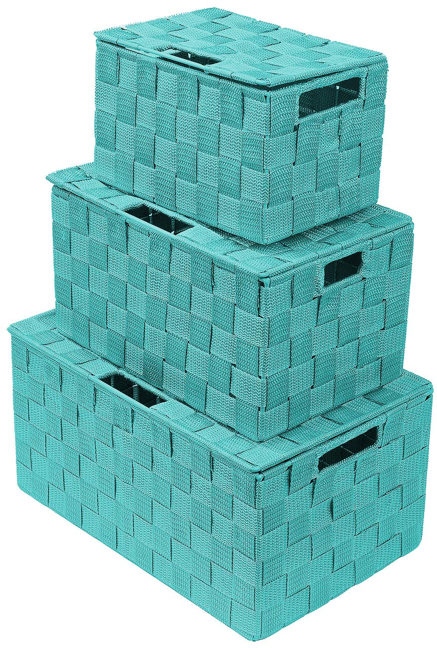 Sorbus Storage Basket with Lid, 3-Piece Woven Set for Shelves (Black)