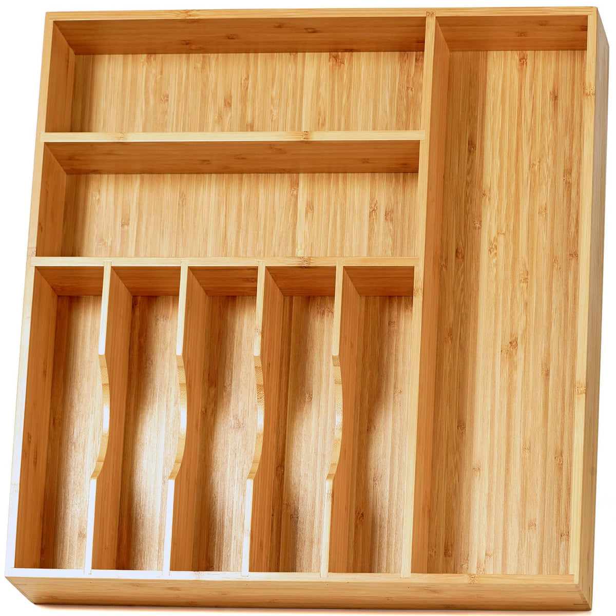 Umilife Extra Large Expandable Kitchen Siverware Utensils Drawer Organizer, 19" Deep for Big Drawer, Adjustable Bamboo Wood Drawer Divider with Curved Grooves, Cutlery Tray Flatware Holder