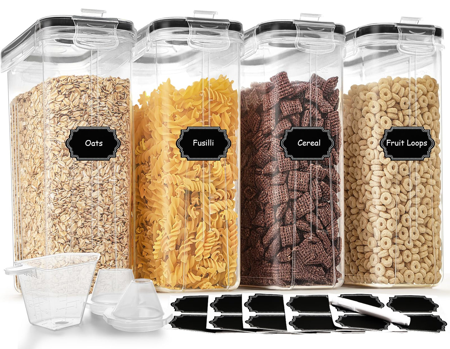Cereal Containers Storage Set (4L / 135.2oz), 8PCS Airtight Food Storage Containers with Lids, Cereal Dispensers for Kitchen Pantry Organization and Storage with Pour Spout, 20 Labels, Marker
