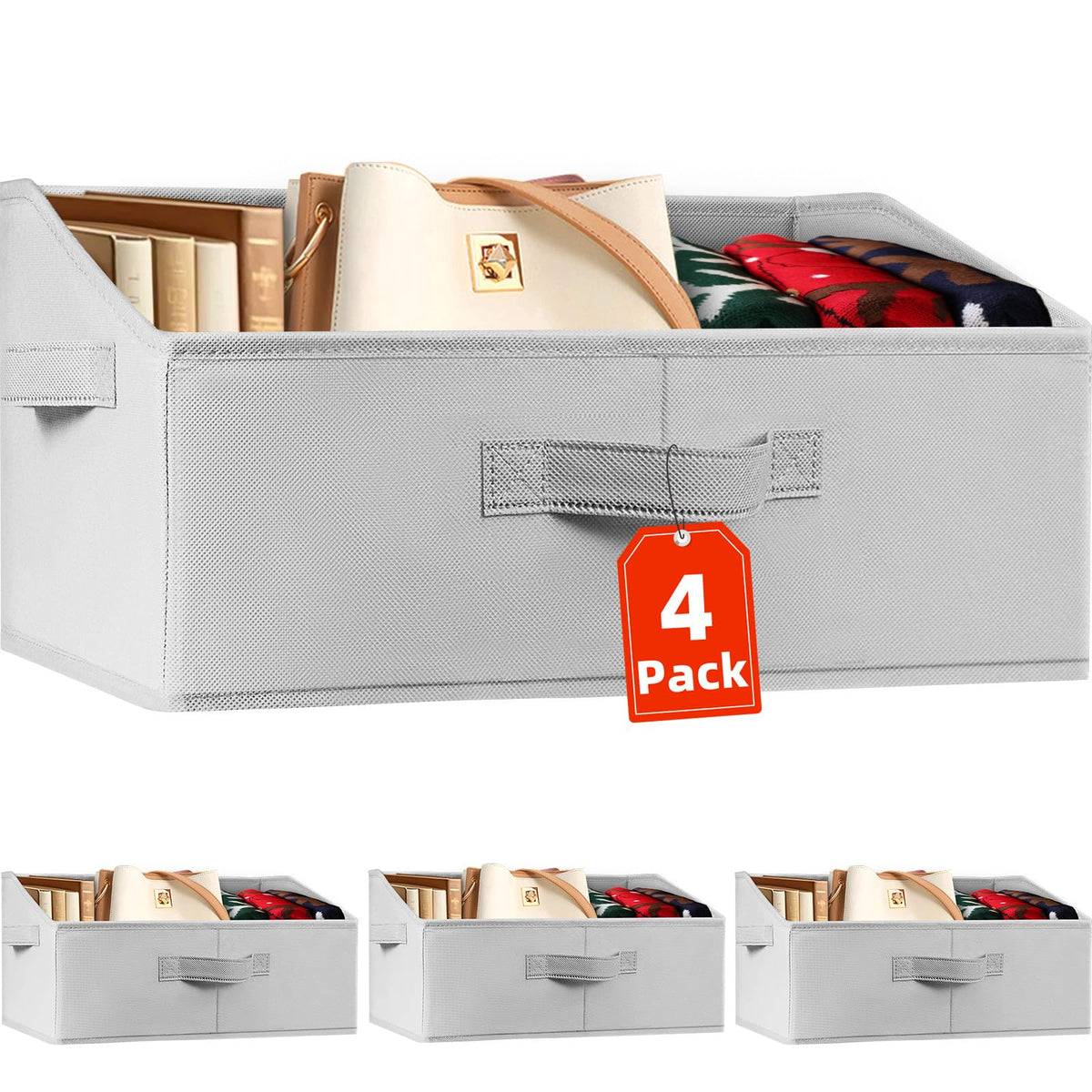 Criusia Closet Organizers Bins 6 Pack - Large Closet Shelf Organizer with Handles - Fabric Trapezoid Home Organization and Storage Baskets for Organizing Clothes Toy Blanket Towel Purse Hats