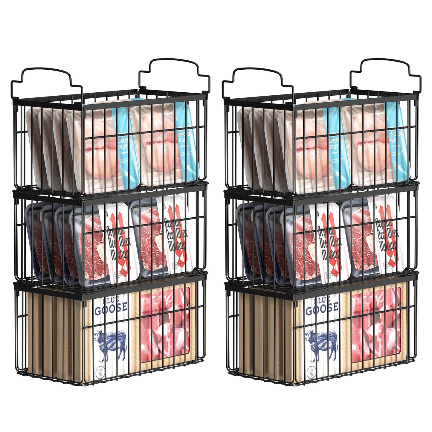 Freezer Organizer Bins, 4 Pack Big Baskets for 5/ 7 Cu.FT Deep Freezer