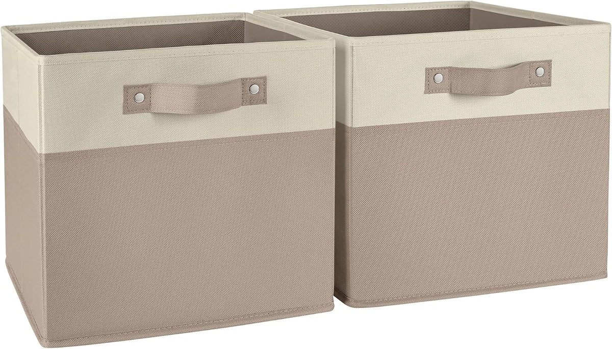 RiverRidge Two-Tone Folding Storage Bins - 2-pack of 10in Tall Taupe Cubes