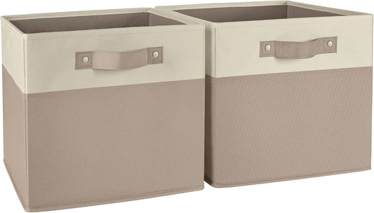 RiverRidge Two-Tone Folding Storage Bins - 2-pack of 10in Tall Taupe Cubes