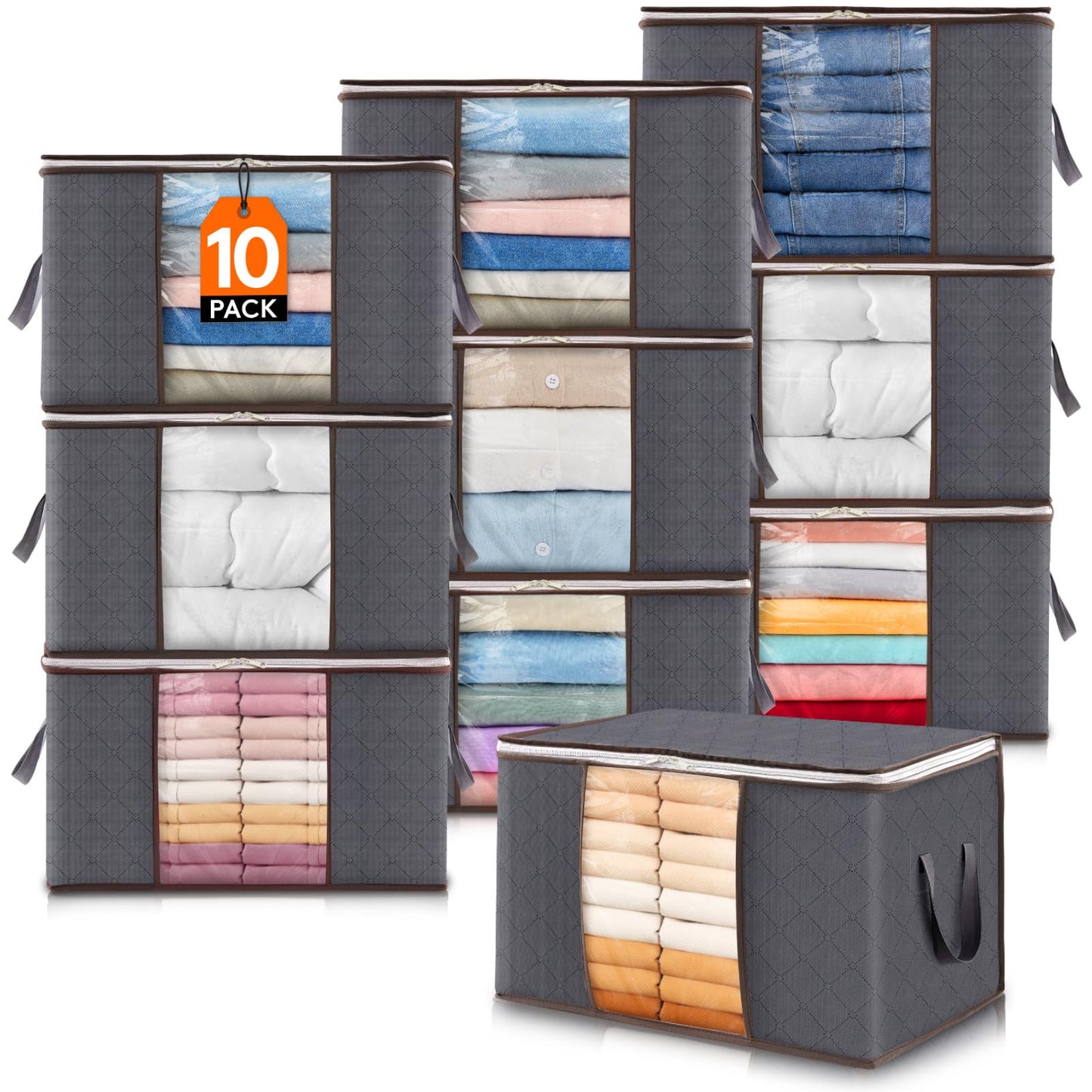 Lifewit 6 Pack Clothes Storage Bins with Lids, Foldable Blanket Storage Bags with Zippers, Clear Window and Reinforced Handles, Closet and Organization for Clothing, Sweater, Comforter, Bedding