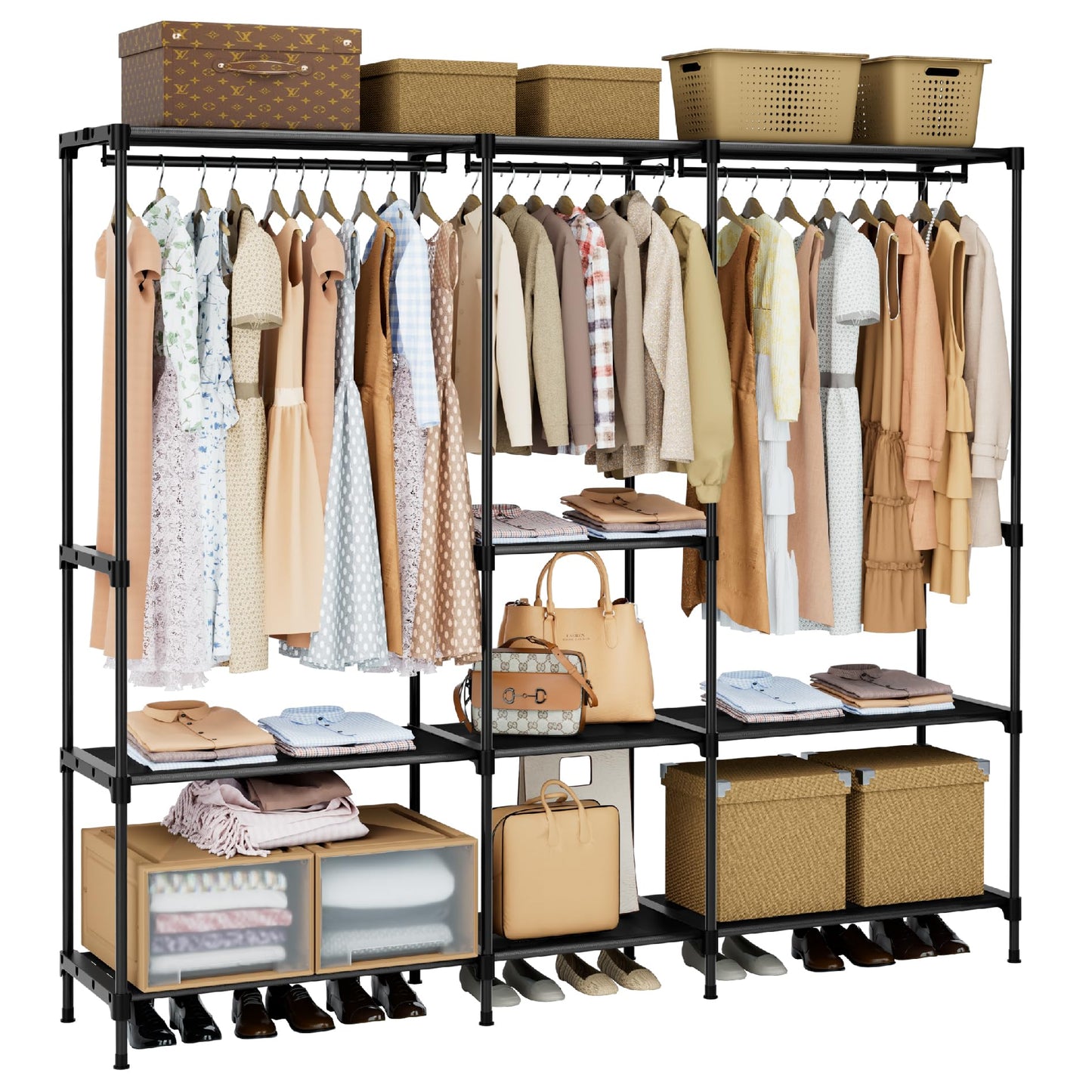 CASAMAYA Clothes Rack, Portable Closet, 80.7 Inch Extra Large Capacity Wardrobe Closet, Clothes Storage Organizer with Shelves and 5 Hanging Rods, Easy to Assembly, Black PCT036B01