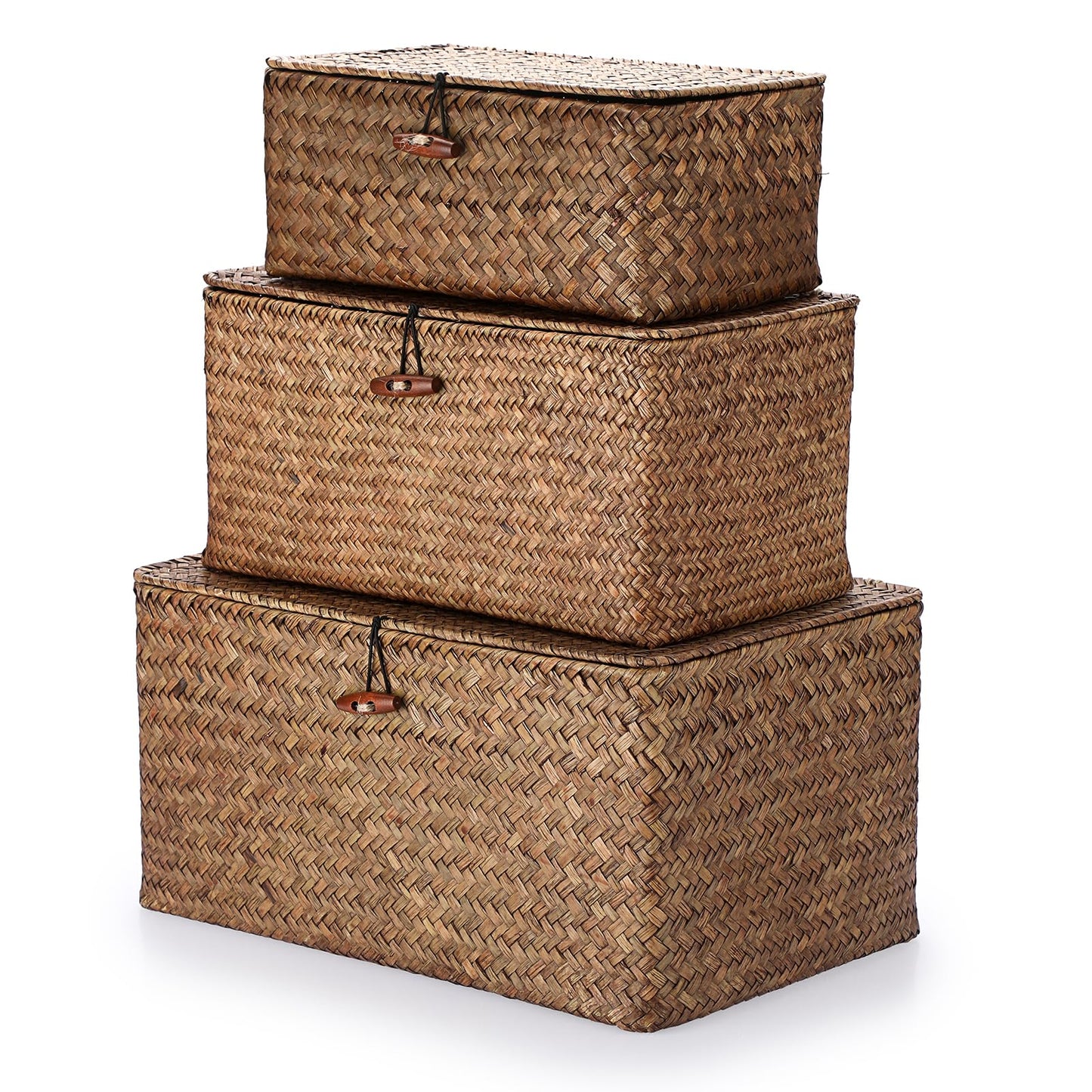 Hipiwe Wicker Shelf Baskets Bin with Lid Large Handwoven Basket Box, Coffee