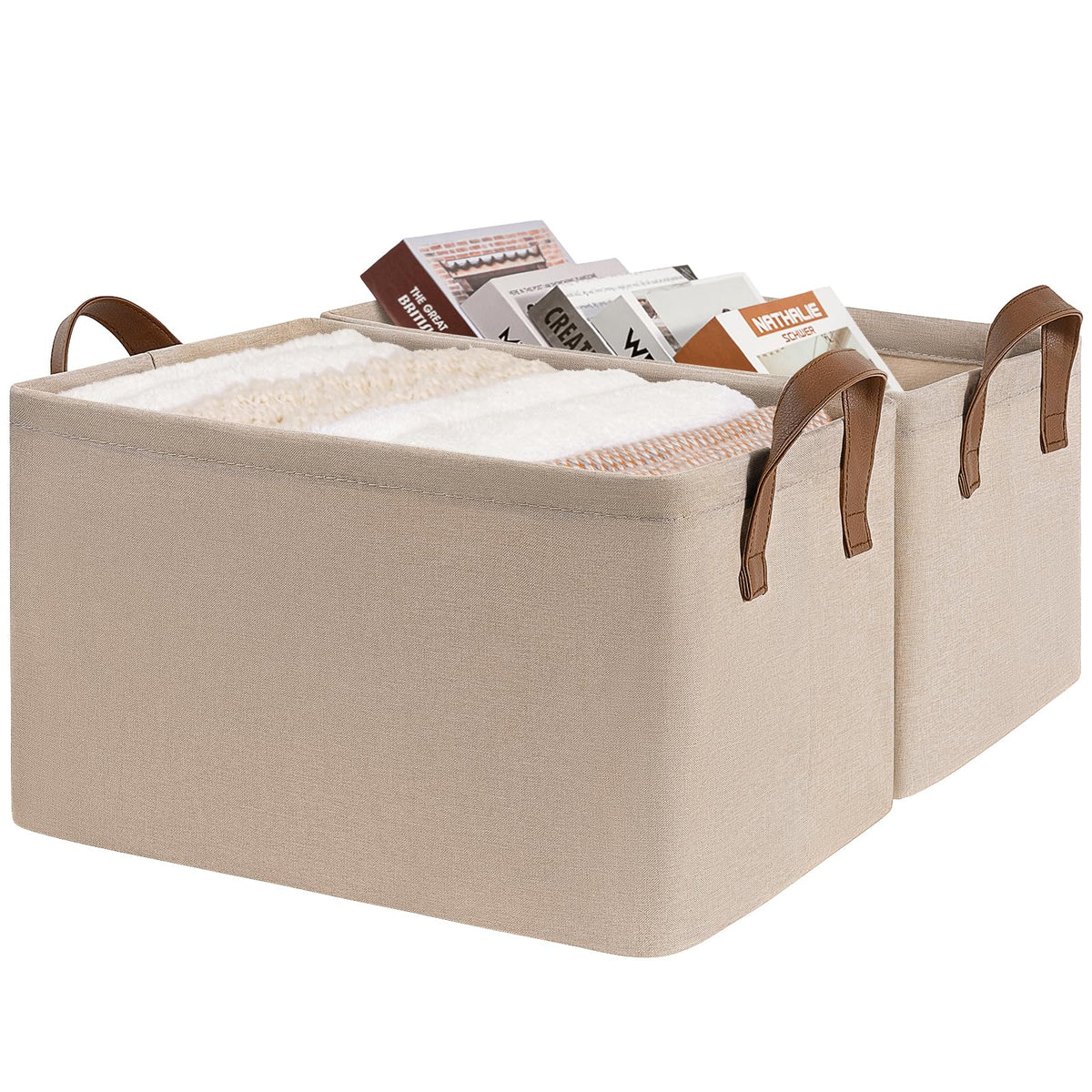 CHICVITA 30L Large Fabric Closet Bins for Shelves, 2Pack, Beige