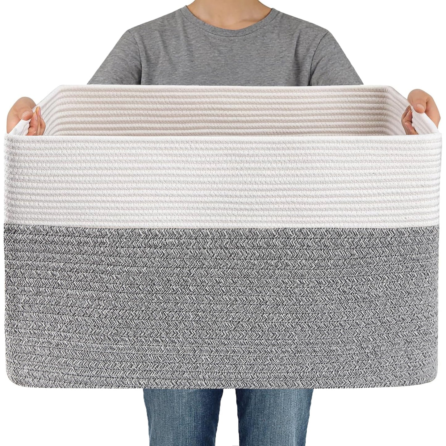 JMvicyroam 65L Large Woven Cotton Rope Blanket Basket, Oatmeal