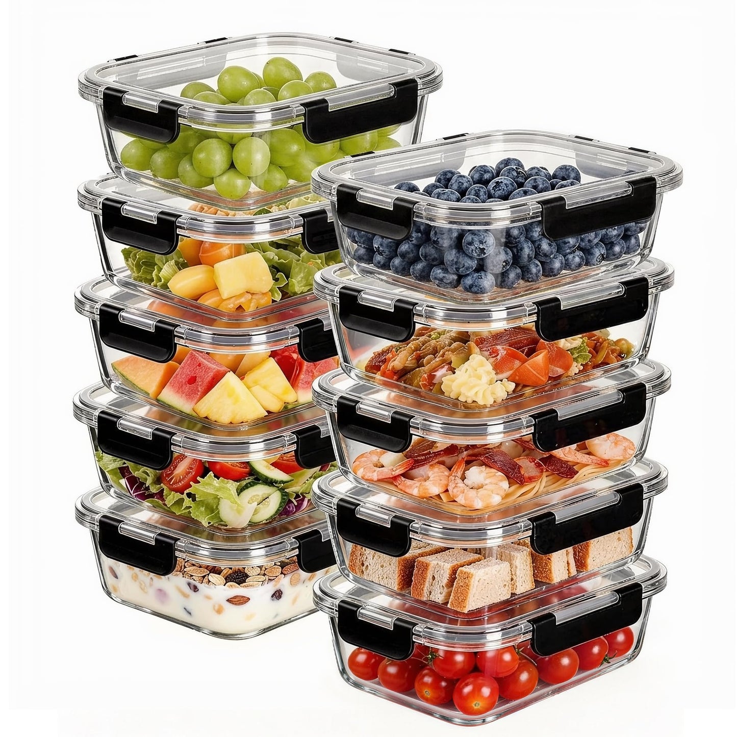 Liuruiyu Glass Food Storage Containers with Lids, 8 Pack Meal Prep Containers, Airtight Bento Boxes with Leak Proof Locking for Microwave, Oven, Freezer and Dishwasher, BPA Free（5oz to 36oz）