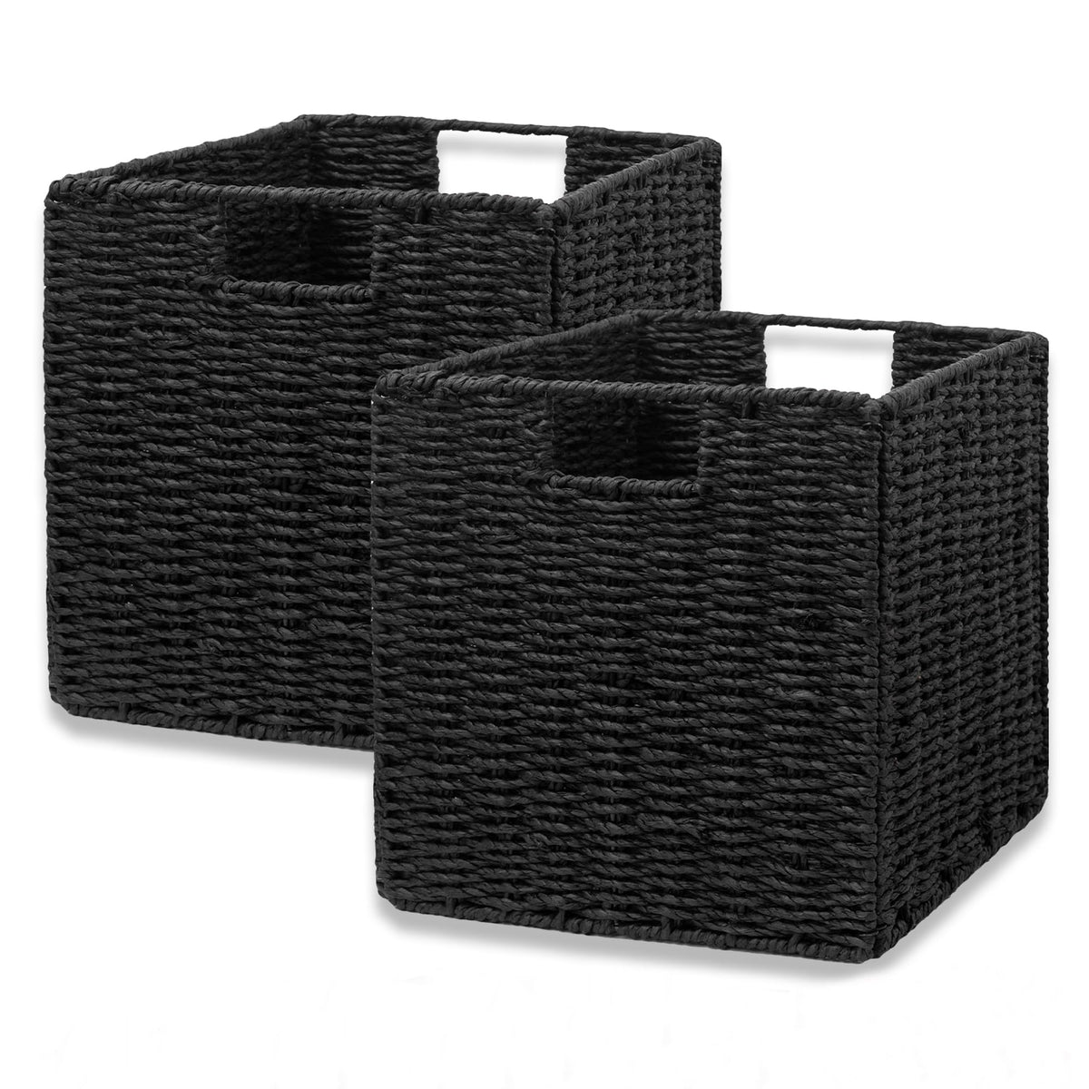 Vagusicc Wicker Storage Basket, Set of 2 Hand-Woven Storage Baskets for Shelves, Foldable Cube Storage Baskets Bins with Handles, 9 inch Small Wicker Baskets for Organizing Pantry Bedroom, Brown
