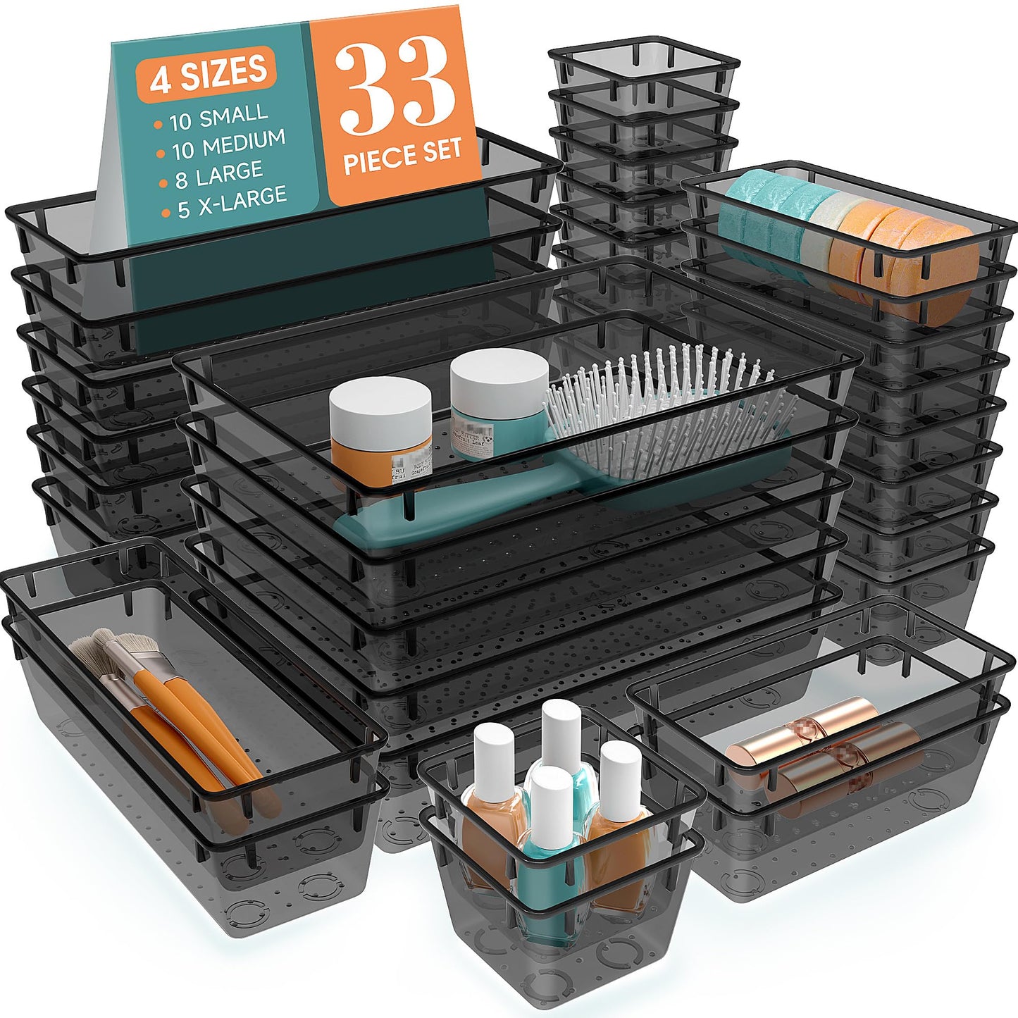 StorMiracle 28 PCS Clear Plastic Drawer Organizers Set, 4 Size Desk Drawer Organizer Trays for Makeup, Jewelry, Kitchen Utensils, Gadgets and Office Accessories