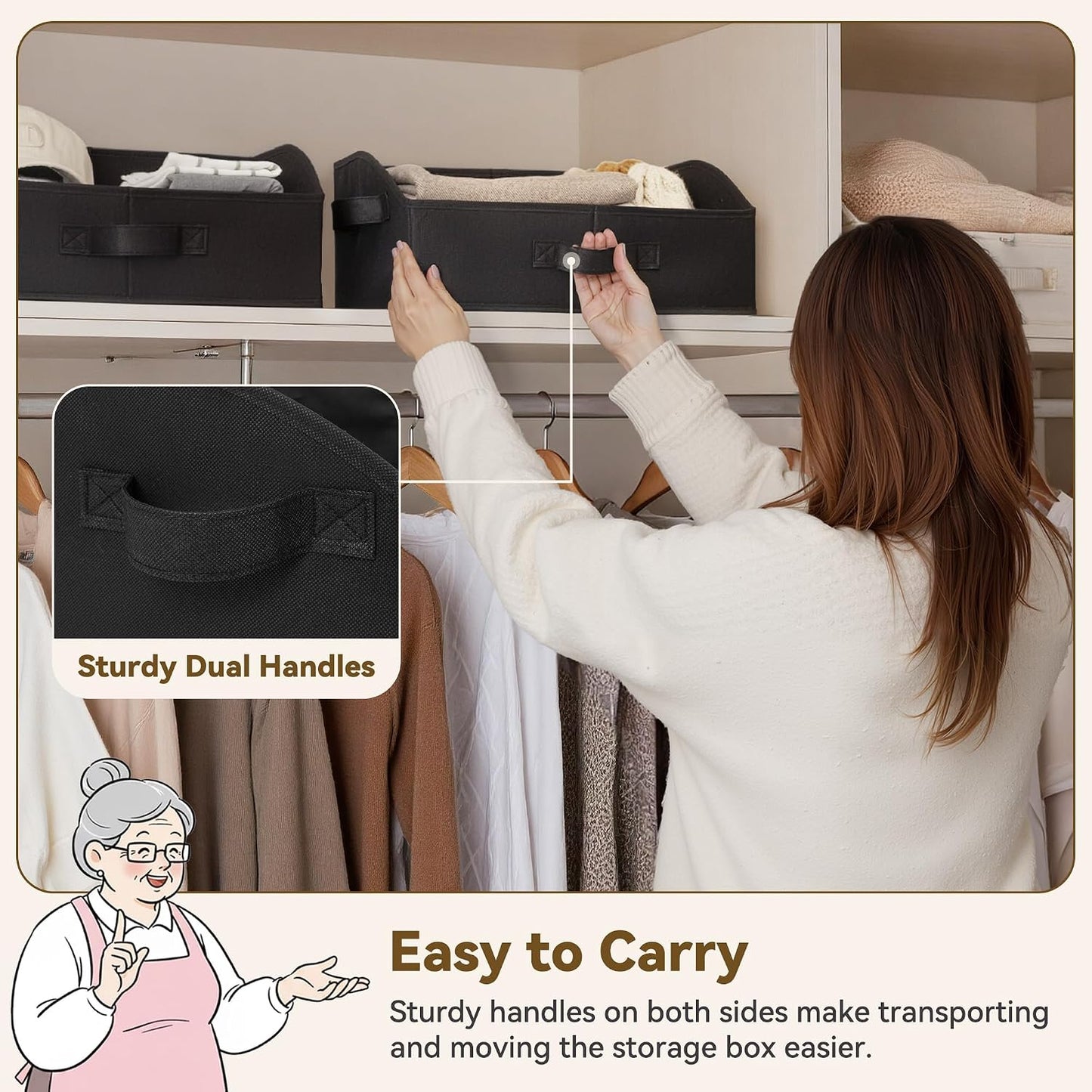 GRANNY SAYS Trapezoid Closet Storage Bins, Medium, Black, 3-Pack