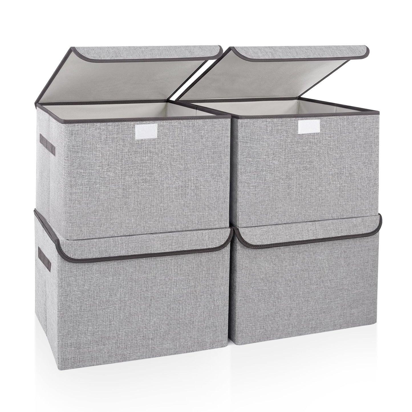 Bagnizer Large 22 Quart Linen Fabric Foldable Storage Bin Cube Organizer Basket with Flip-Top Lid & Handles, Clothes Blanket Box for Home, Office, Closet, Black, 4 Pack 14.6 x 9.5 x 9.5”