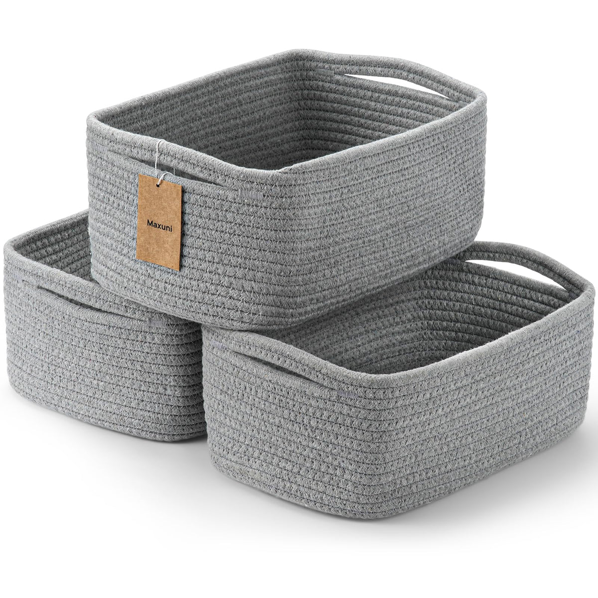 3 Pack Small Storage Baskets for Organizing, 11.8×7.8×5.1", Mixed Brown