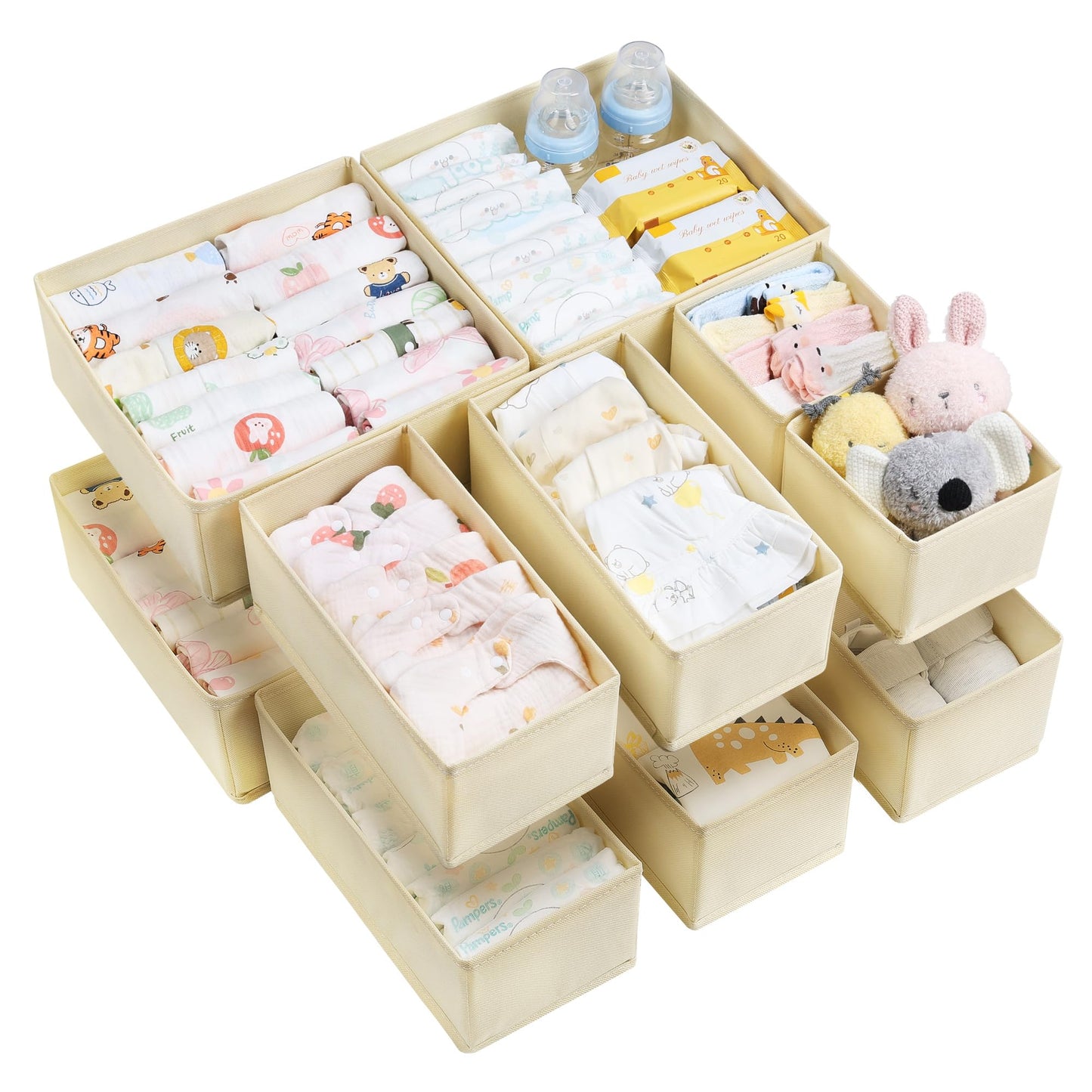 Vtopmart 12 Pack Baby Clothes Organizer, Foldable Fabric Drawer Bins, White