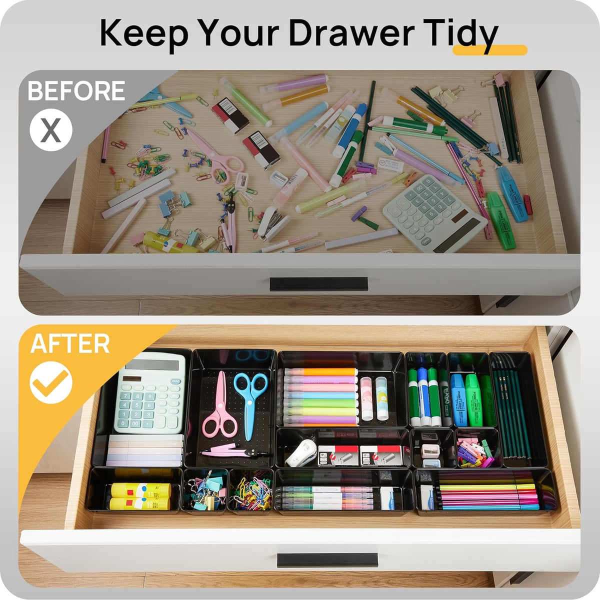 Vtopmart 25 Pack Plastic Drawer Organizers with Non-slip Rubber Pads