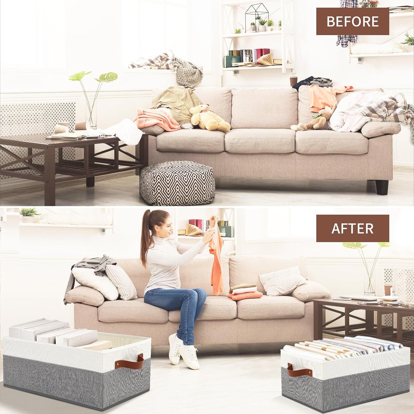 3 Pack Large Capacity Storage Bins Closet Organizer for Shelves