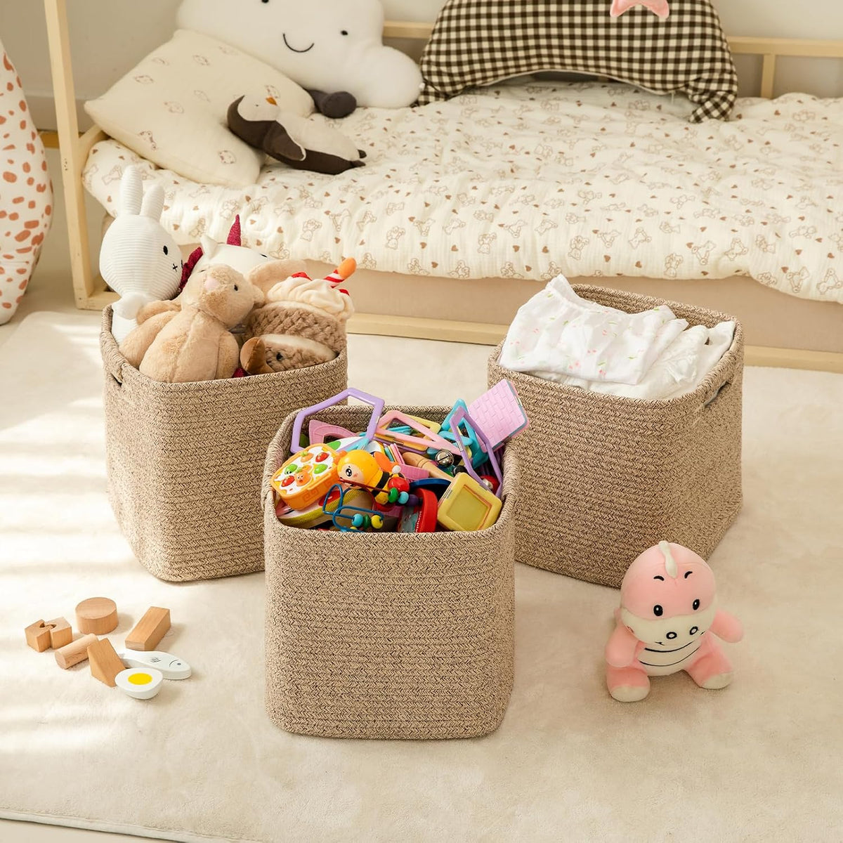 OIAHOMY Storage Cubes 11 Inch Storage Bins 3-Pack Square Baskets Brown