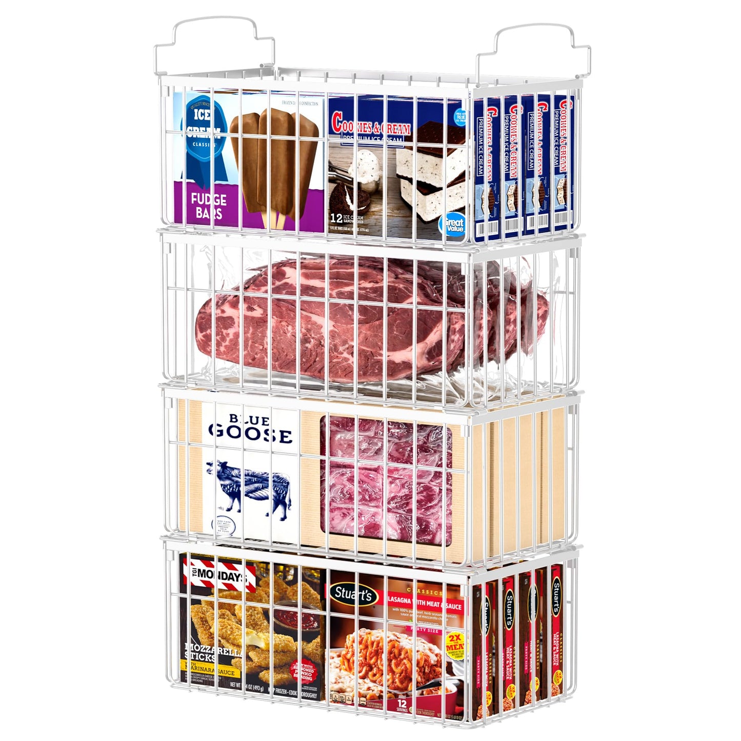 Freezer Organizer Bins, 4 Pack Big Baskets for 5/ 7 Cu.FT Deep Freezer