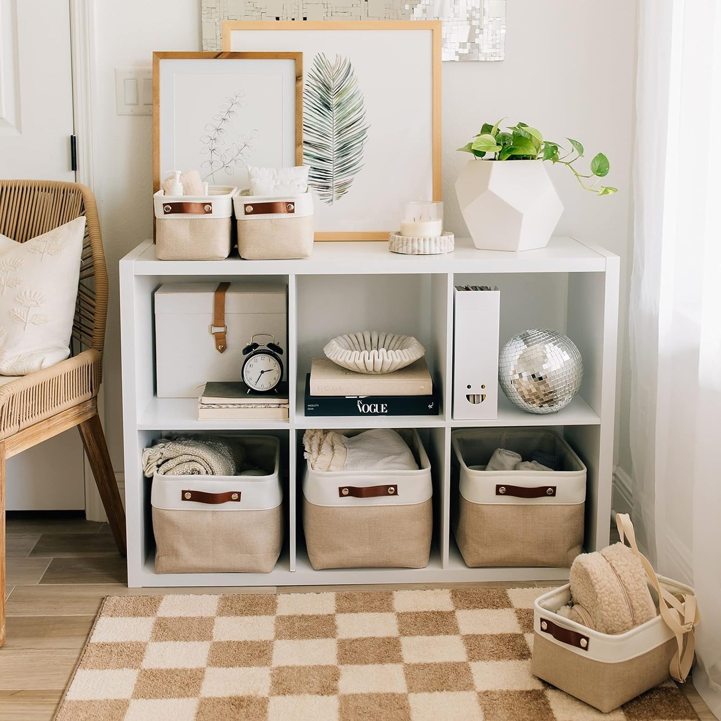 OrganiHaus 15x11in Canvas Storage Baskets 3 Pack - Fabric Bins for Shelves