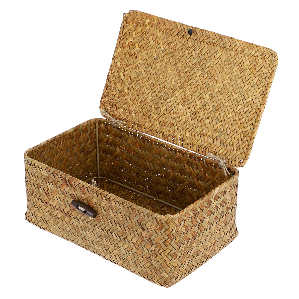 Hipiwe Wicker Shelf Baskets Bin with Lid Large Handwoven Basket Box, Coffee