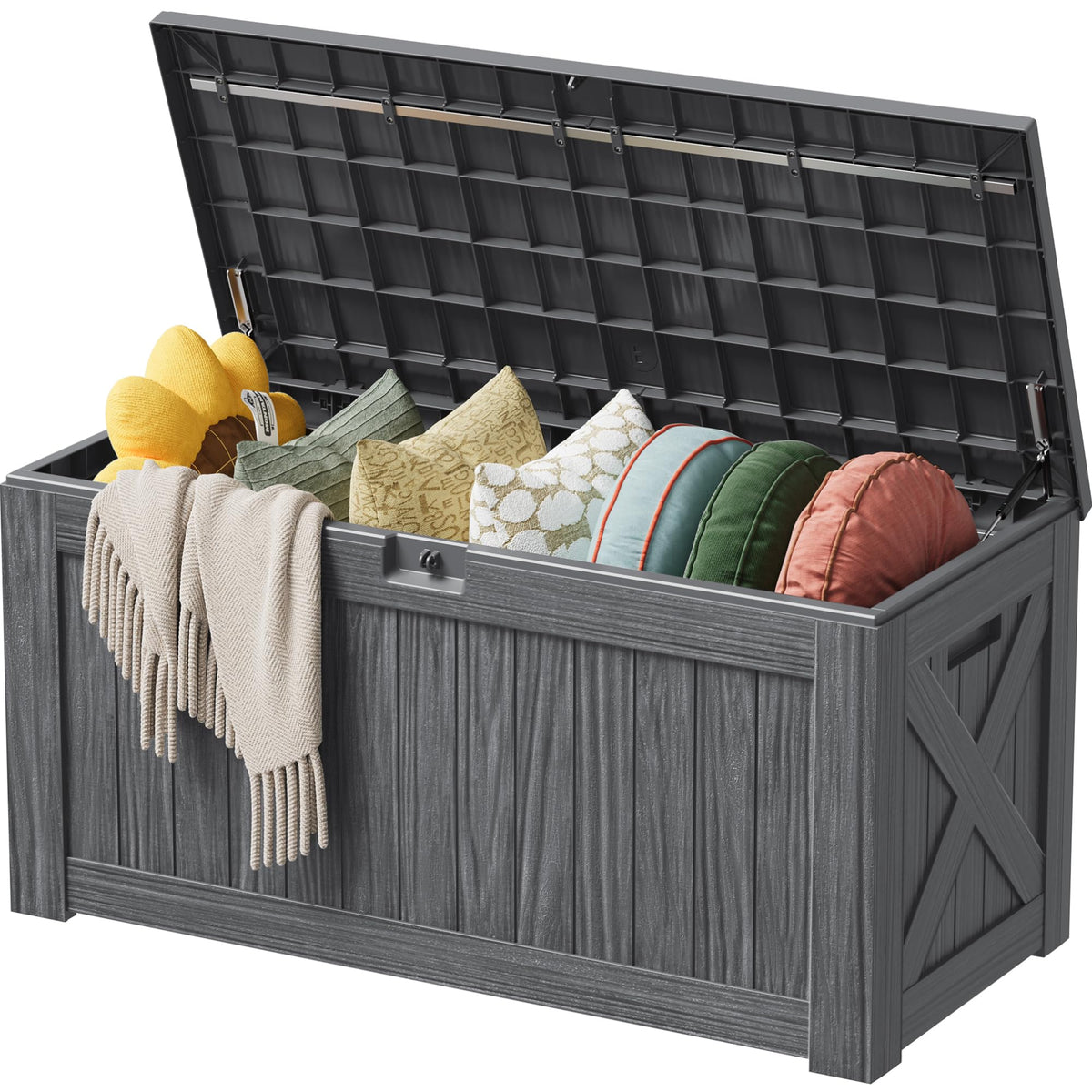 Devoko 100 Gallon Waterproof Resin Deck Box, Large Outdoor Storage Box