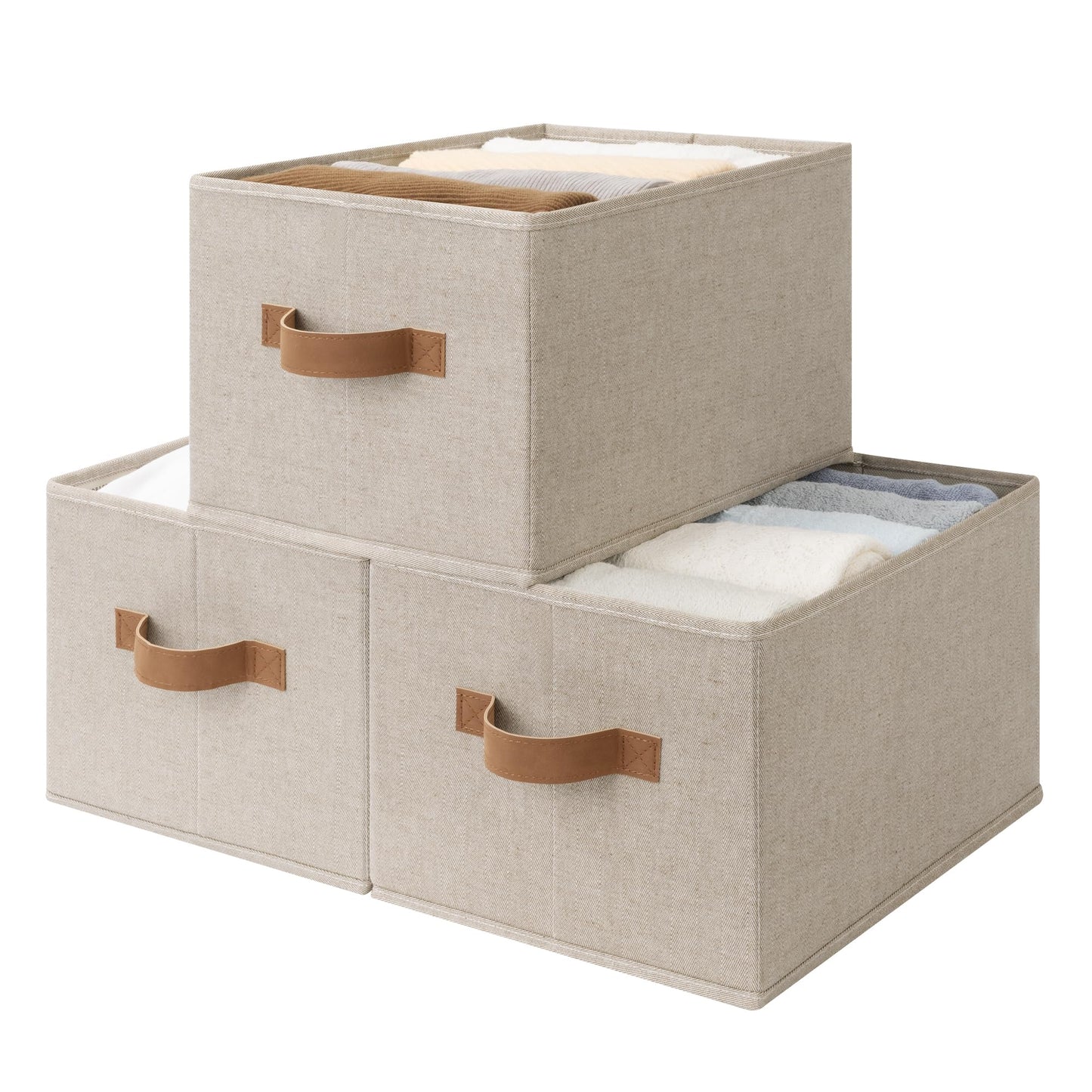 StorageWorks Closet Storage Bins, Beige, 3-Pack, Large