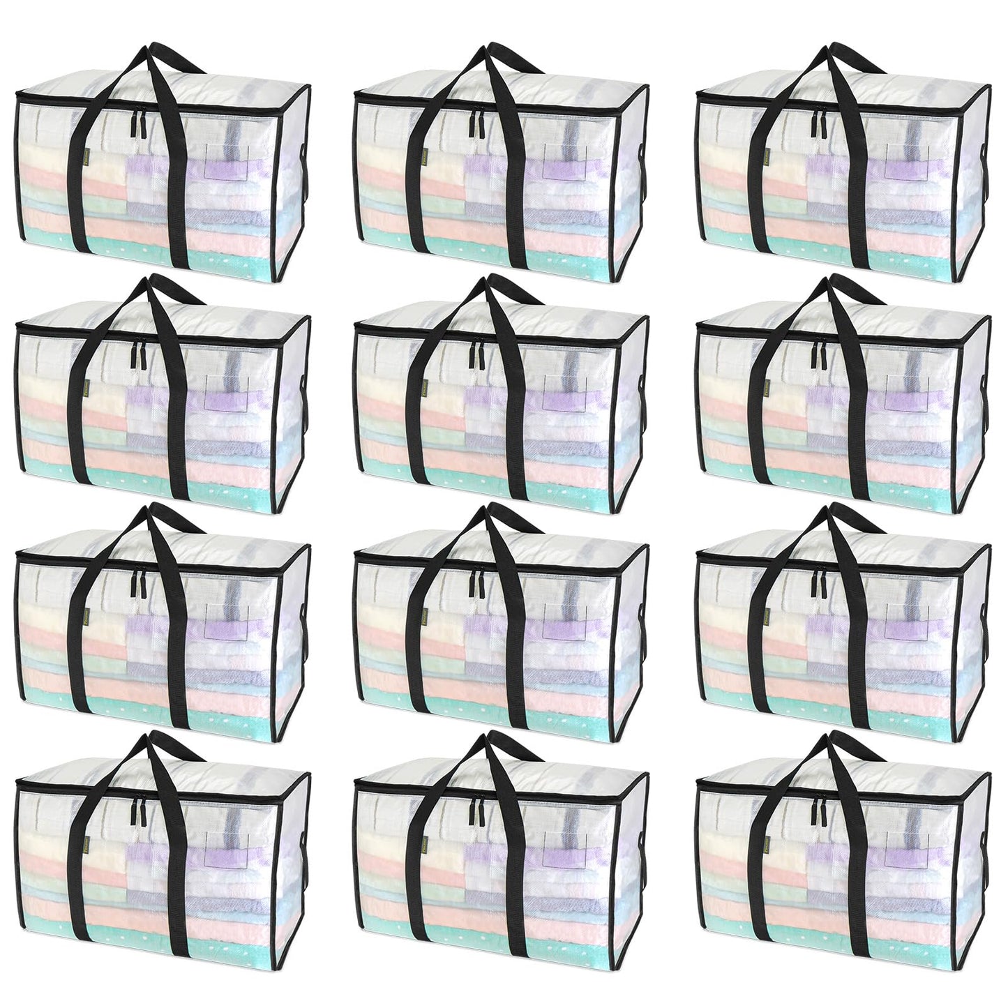 BALEINE 6-Pack Oversized Moving Bags with Reinforced Handles, Heavy-Duty Storage Tote for Clothes, Moving Supplies (Clear, 6-Pack)