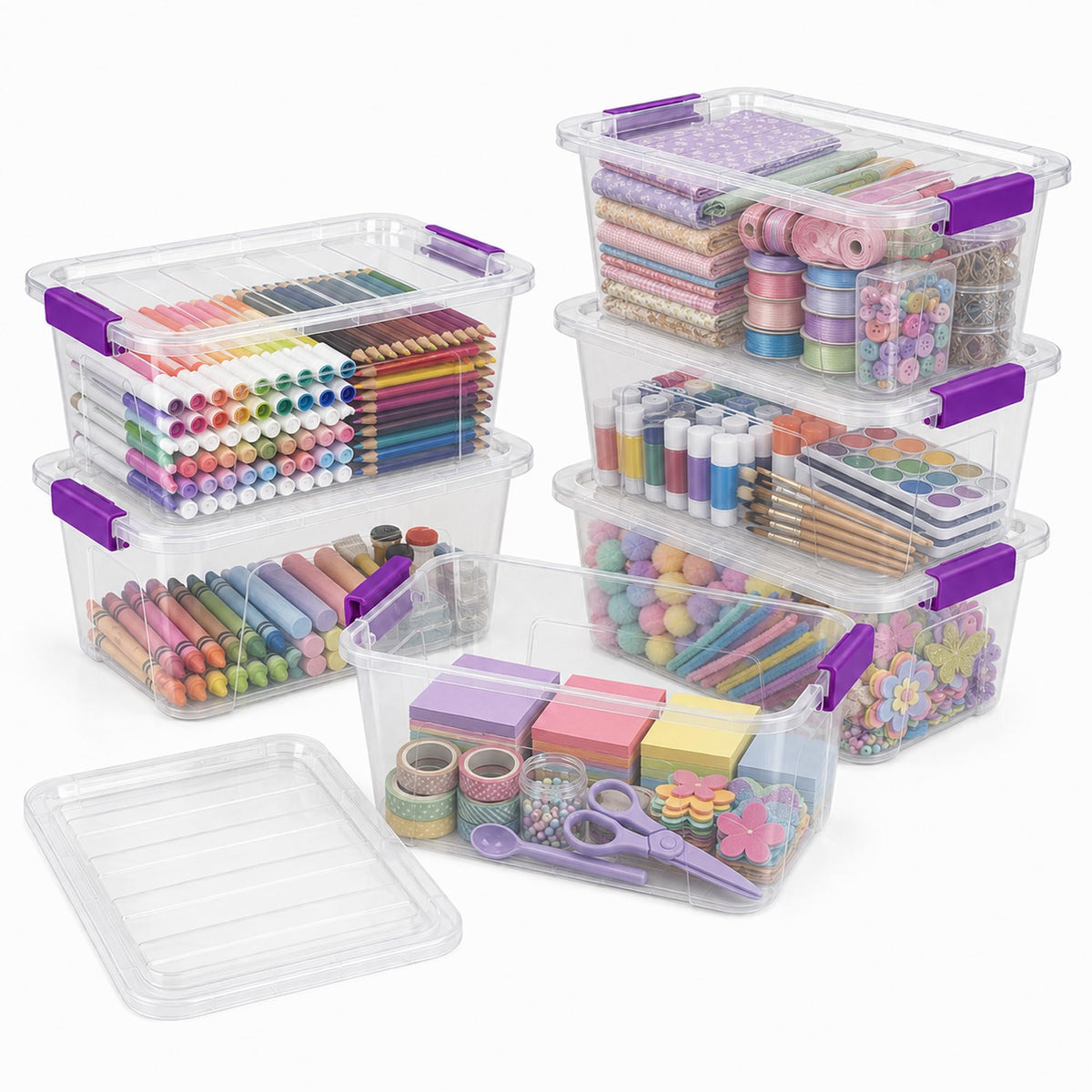 EOENVIVS Plastic Storage Bins with Lids 6 Pack, 7 Quart Storage Containers With Black Buckle Latch, Stackable Storage Organizers for Home Pantry Office Classroom Organization, Clear