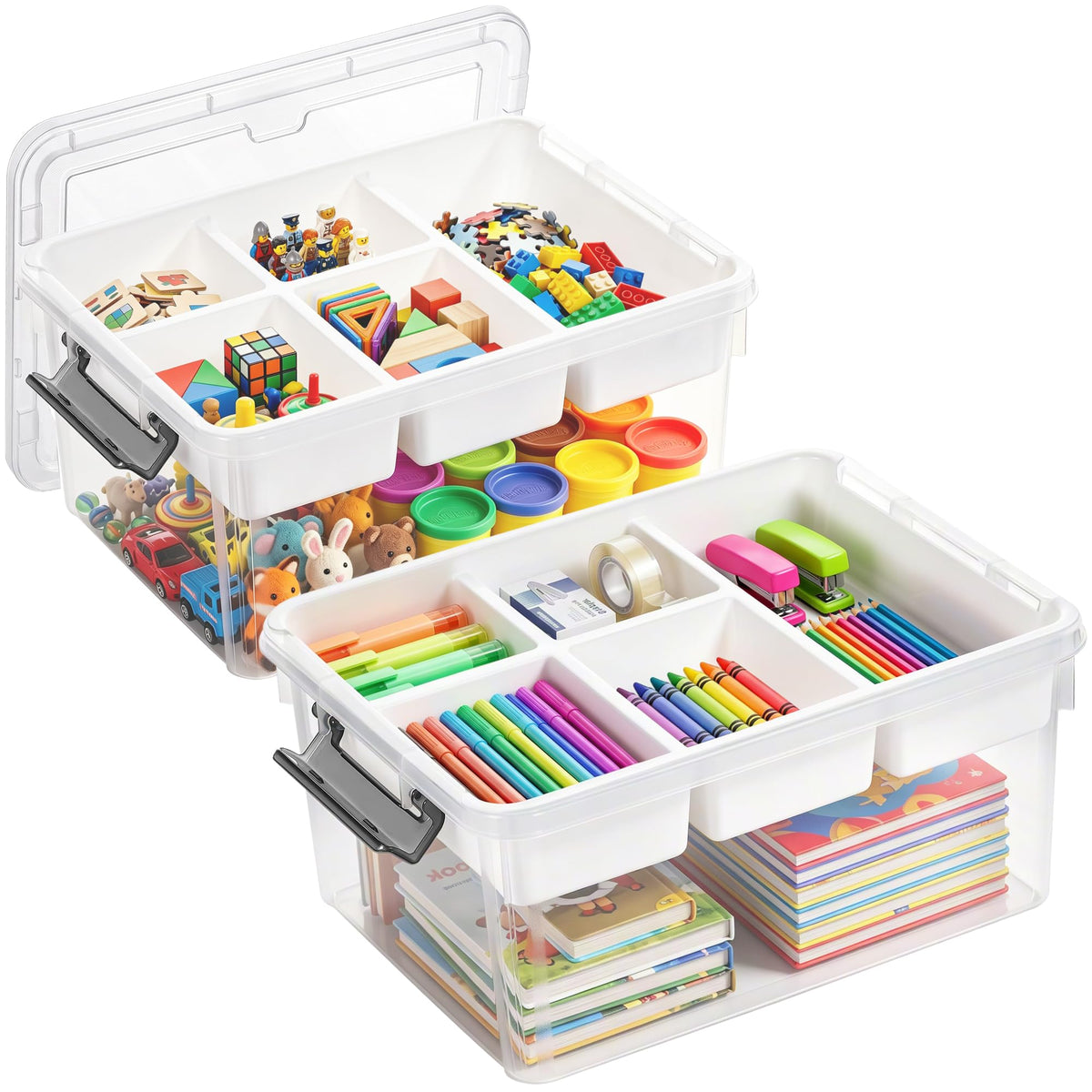 Citylife 17QT Clear Craft Organizers and Storage Box with Removable Tray
