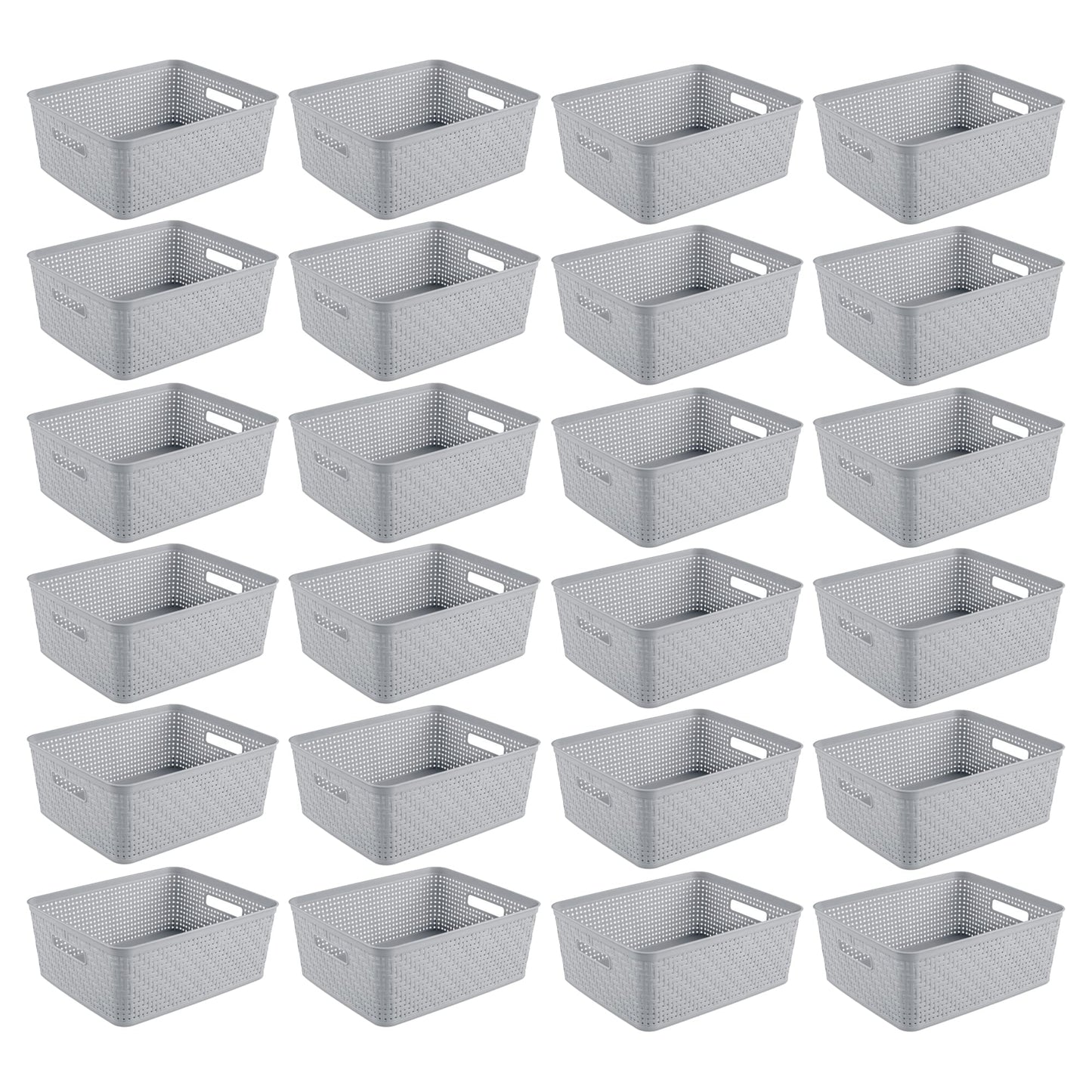 Sterilite Tall Basket, Woven Plastic Storage Organizer Bin, Cement, 6-Pack