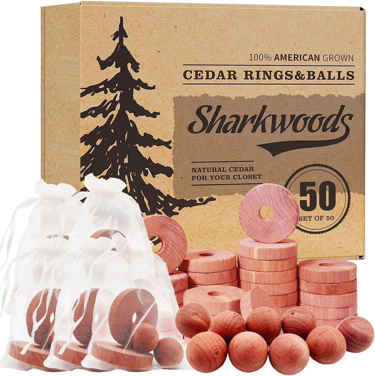 Cedar Blocks for Clothes Storage, 50 Pack, 30 Cedar Rings and 20 Balls