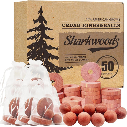 Cedar Blocks for Clothes Storage, 50 Pack, 30 Cedar Rings and 20 Balls