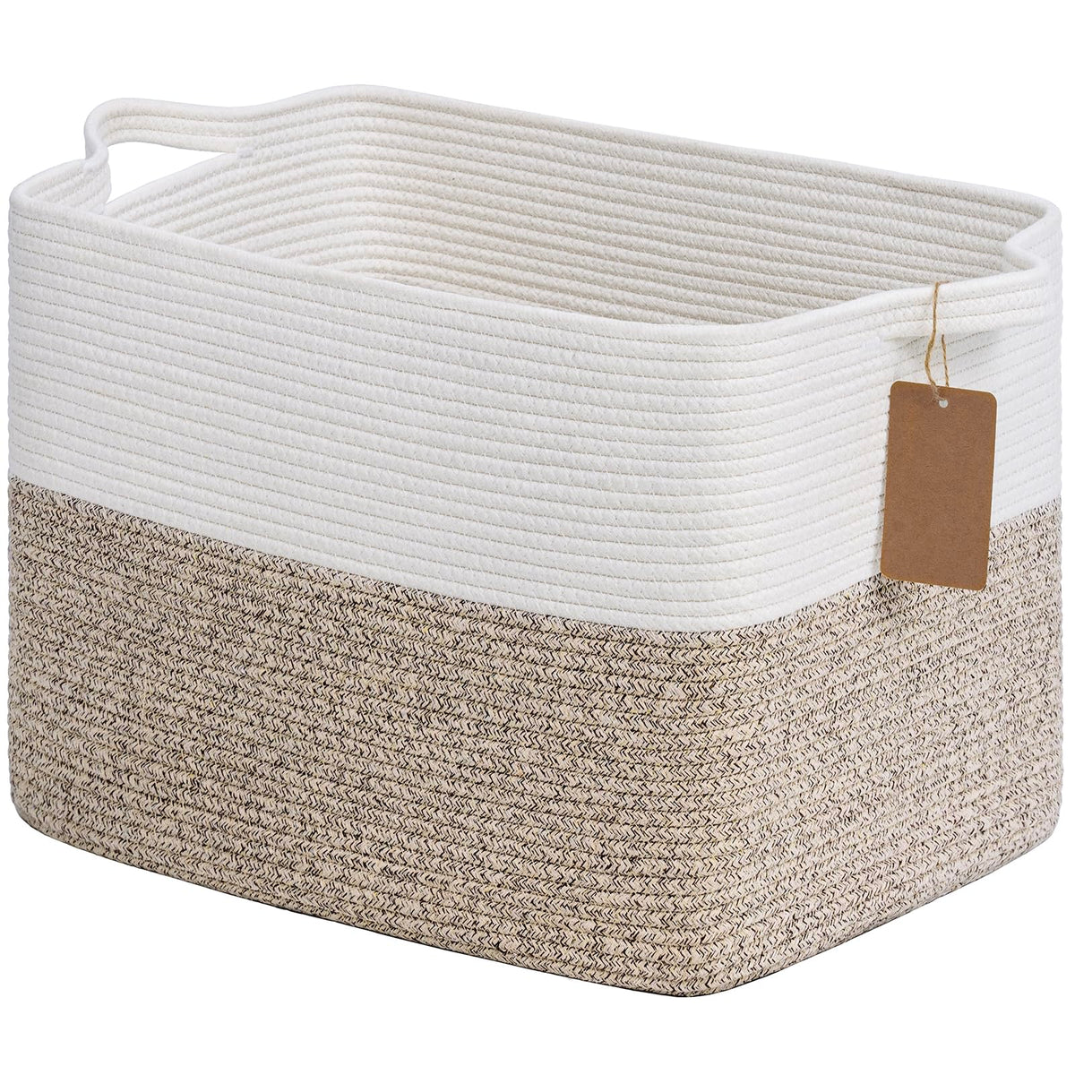 Goodpick Woven Rope Storage Basket for Shelves, Rectangle, Light Brown