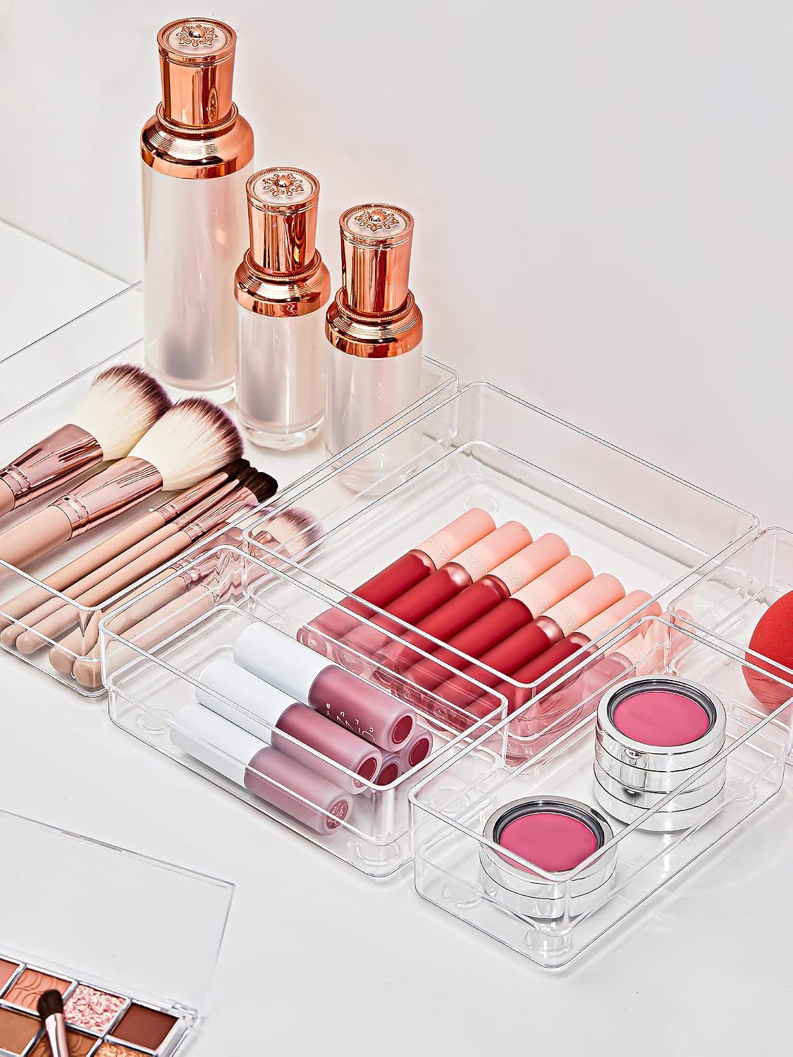 SMARTAKE 13 PCS Drawer Organizer 5-Size Desk Makeup Drawer Organizer Clear