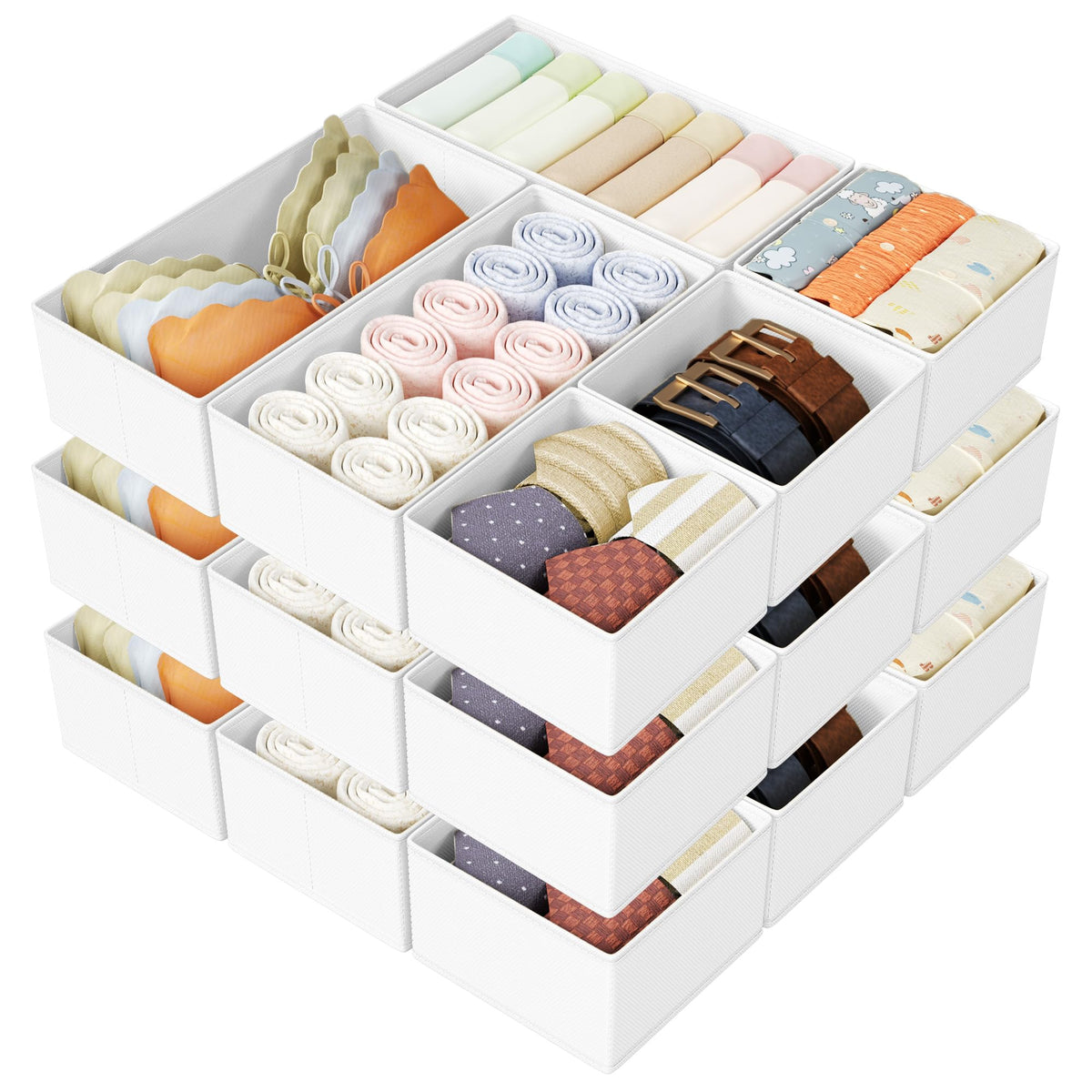 DIMJ Drawer Organizers Clothes, Dresser Organizer Bins for Baby Clothes,Underwear and Sock, Fabric Closet Organization and Storage Boxs, Drawer Dividers for Nursery, Clothing, Tie - 4 Pack, Beige