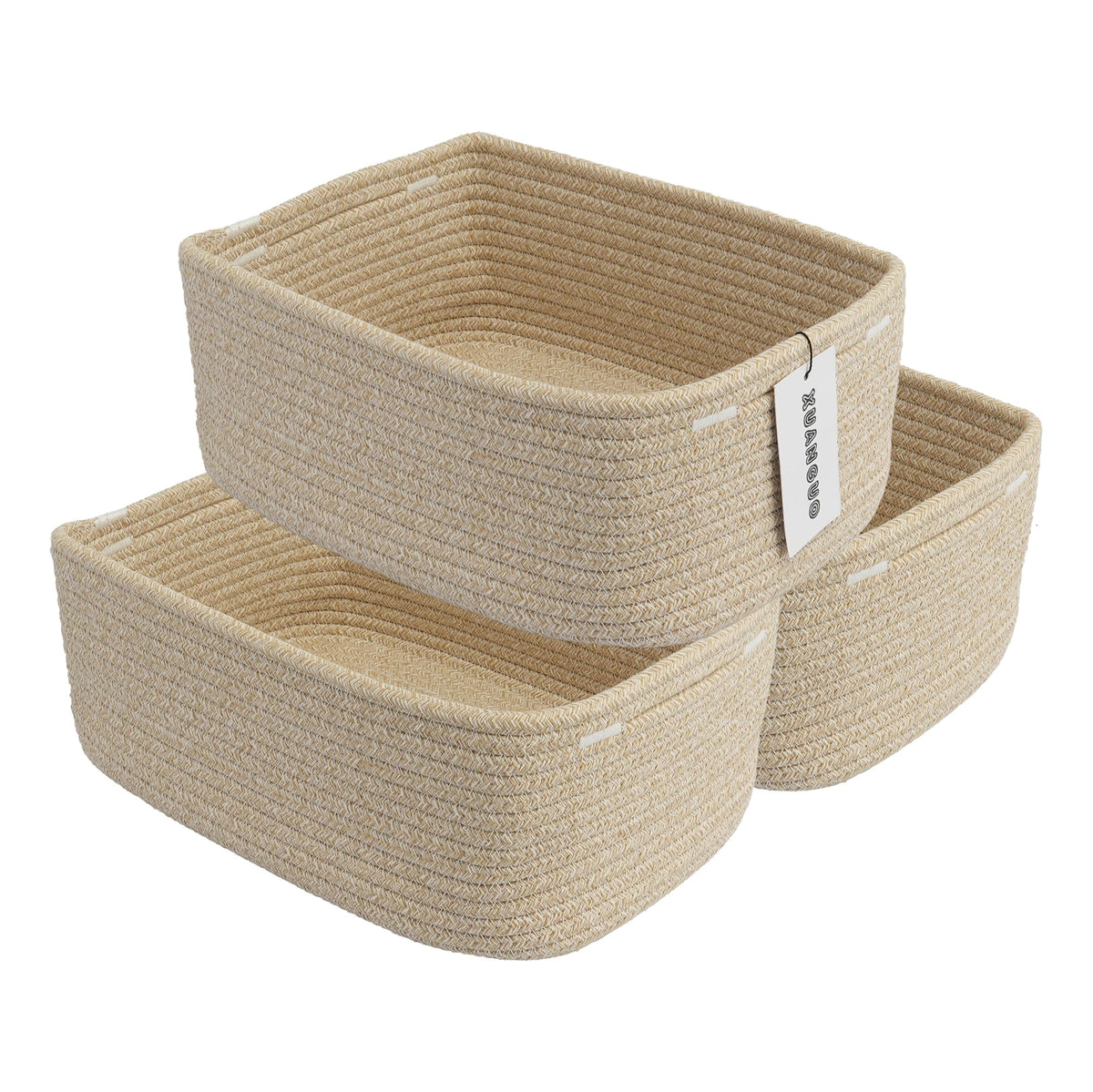 XUANGUO Small Woven Storage Baskets for Shelves, 12" x 8" x 5", Pink