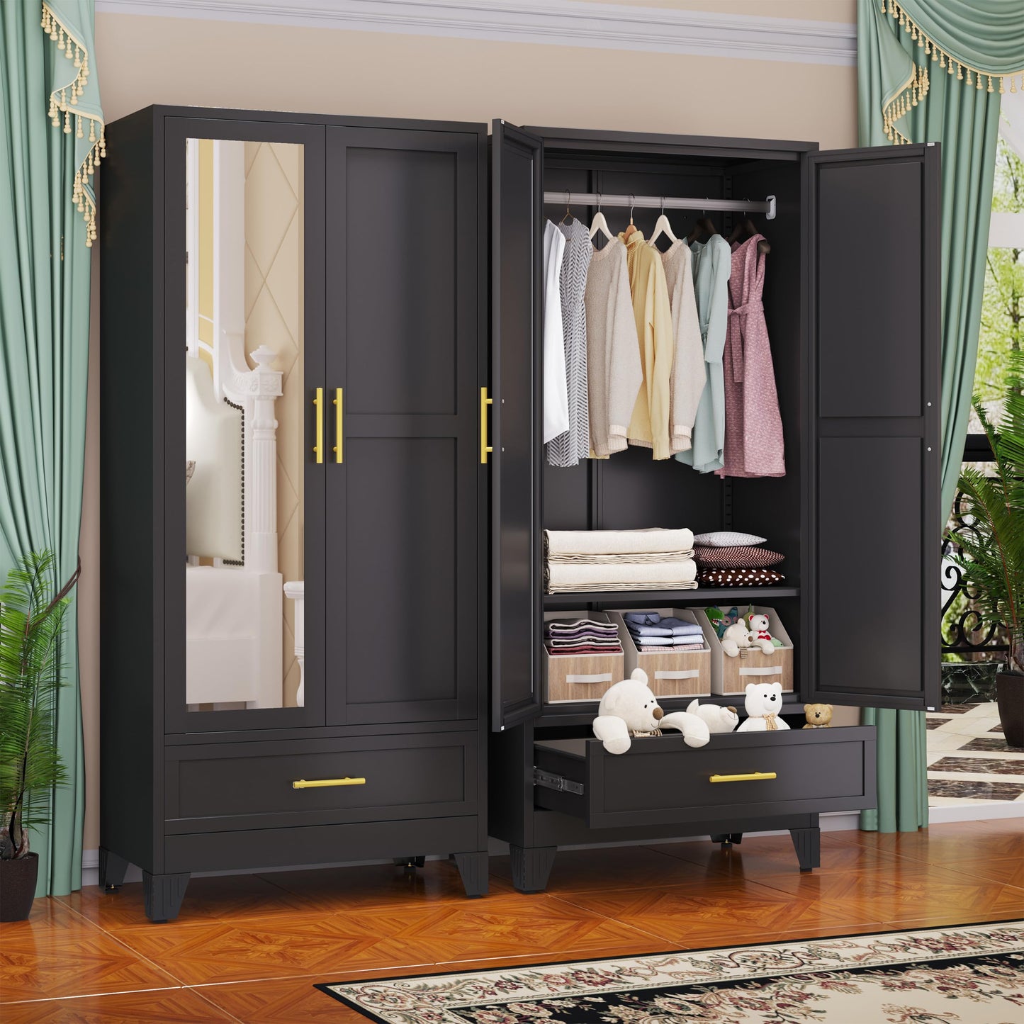 GAIOUS Metal Wardrobe Cabinet with 2 Drawers, 71" Clothing Storage Cabinets