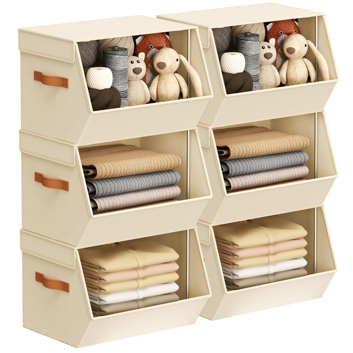 Stackable Closet Organizers and Storage Bins, Open Front Closet Shelf Organizer System With Steel Frame, Clothes Storage Basket Fabric, Collapsible Closet Drawers for Wardrobe, Nursery ,Toy, 4 Pack