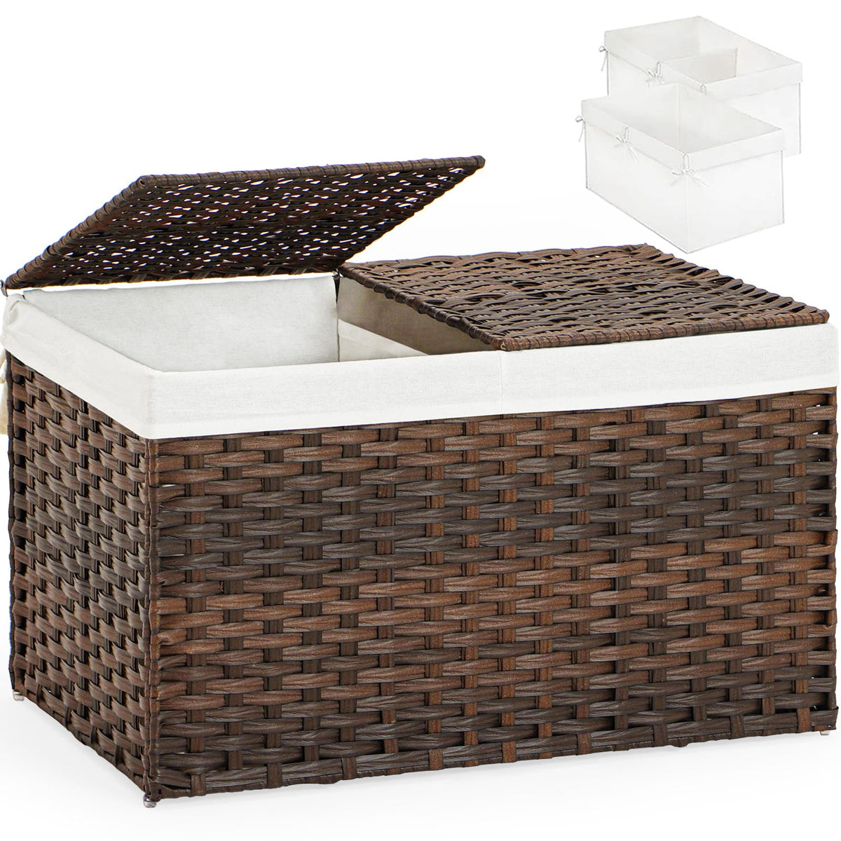 SETVSON Storage Basket with Lid, 2-Lid PE Rattan Storage Bin, Natural