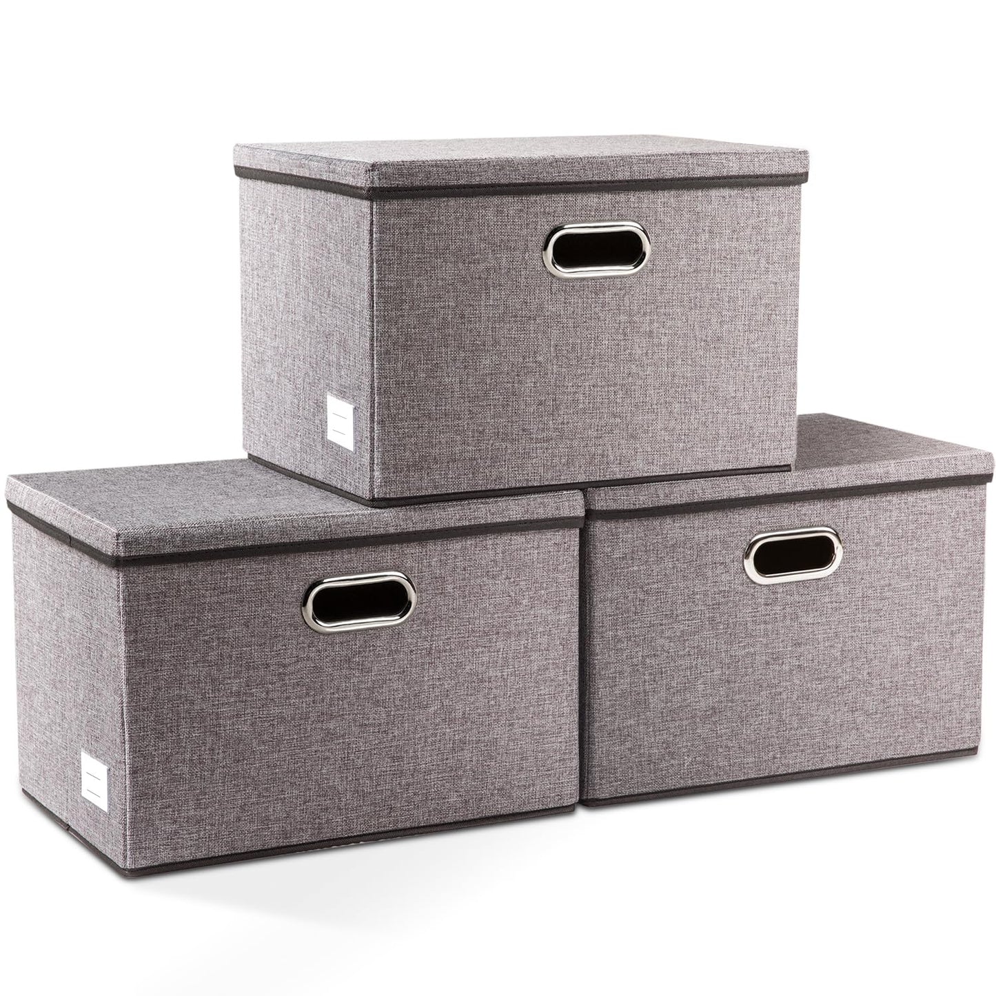 PRANDOM Large Collapsible Storage Bins with Lids [3-Pack] Jute Fabric Foldable Storage Boxes Organizer Containers Baskets Cube with Cover for Home Bedroom Closet Office Nursery (17.7x11.8x11.8)