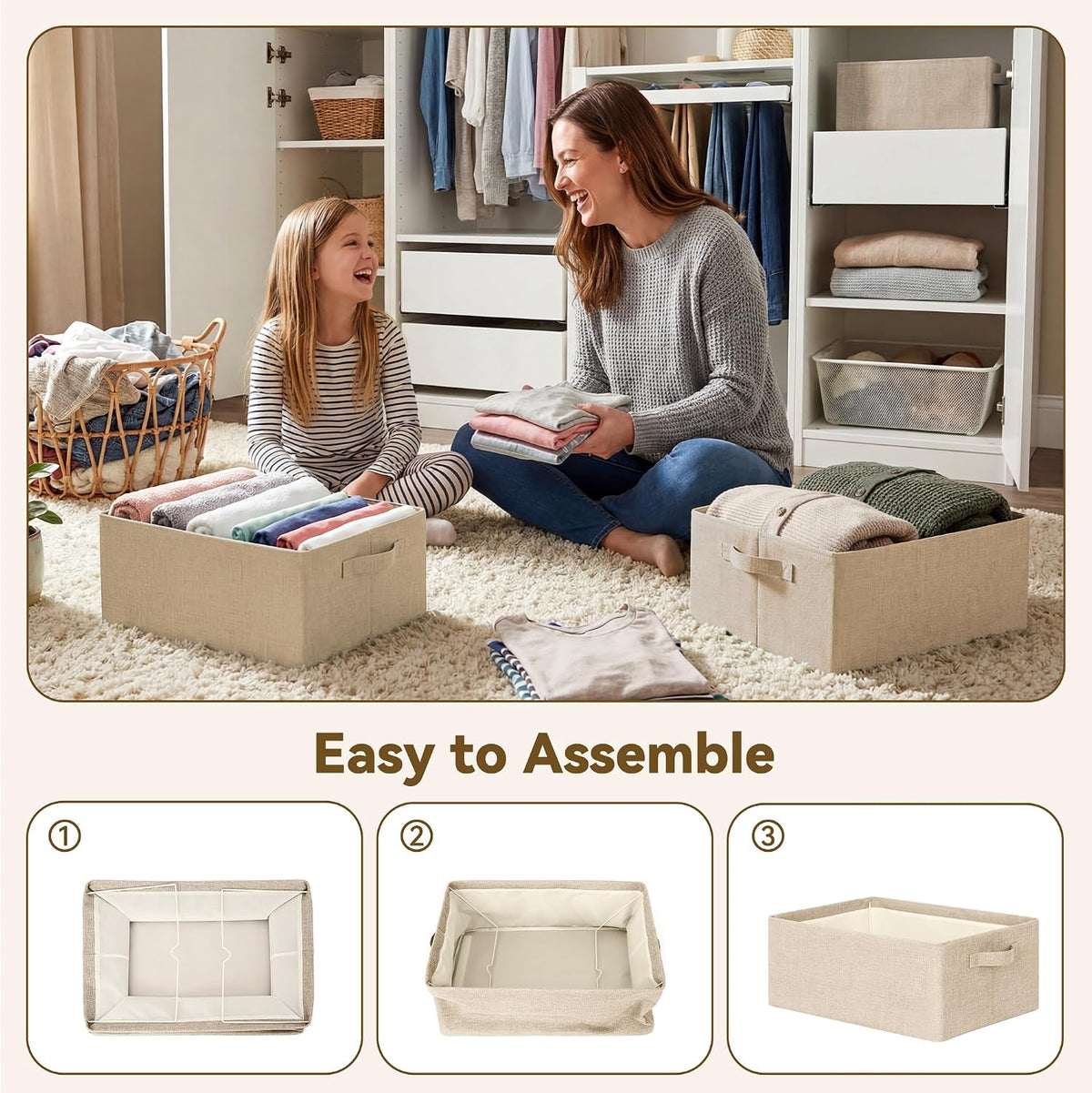 GRANNY SAYS Storage Basket for Shelves, Storage Bins, Light Taupe, 2-Pack
