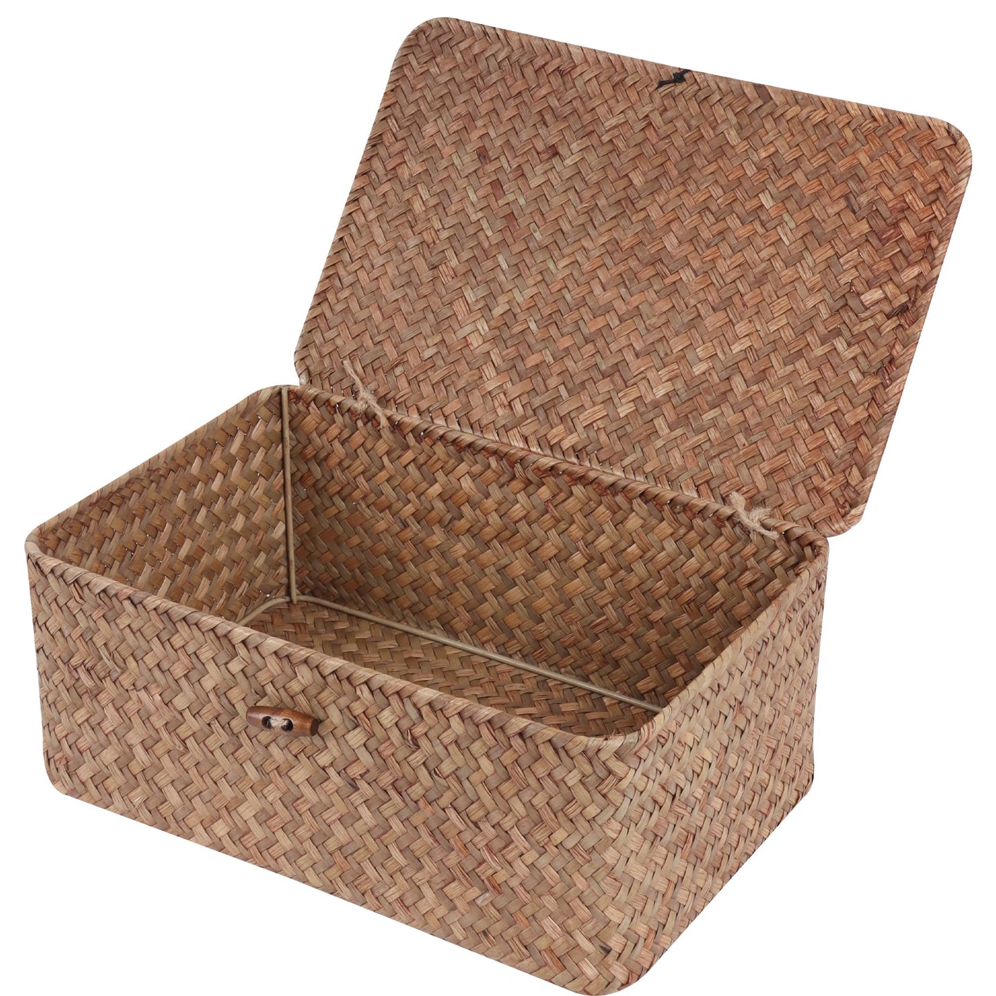 FEIALNDUO Wicker Shelf Baskets with Lid,Seagrass Storage Basket Bins Rectangular Handwoven Basket Boxes for Shelves Desktop Home Organizer (Coffee, X-Small)