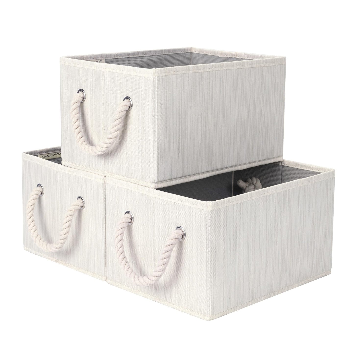 StorageWorks Closet Storage Bins, Beige, 3-Pack, Large
