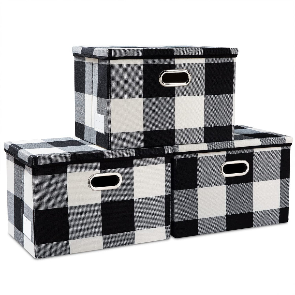 PRANDOM Large Collapsible Storage Bins with Lids [3-Pack] Jute Fabric Foldable Storage Boxes Organizer Containers Baskets Cube with Cover for Home Bedroom Closet Office Nursery (17.7x11.8x11.8)
