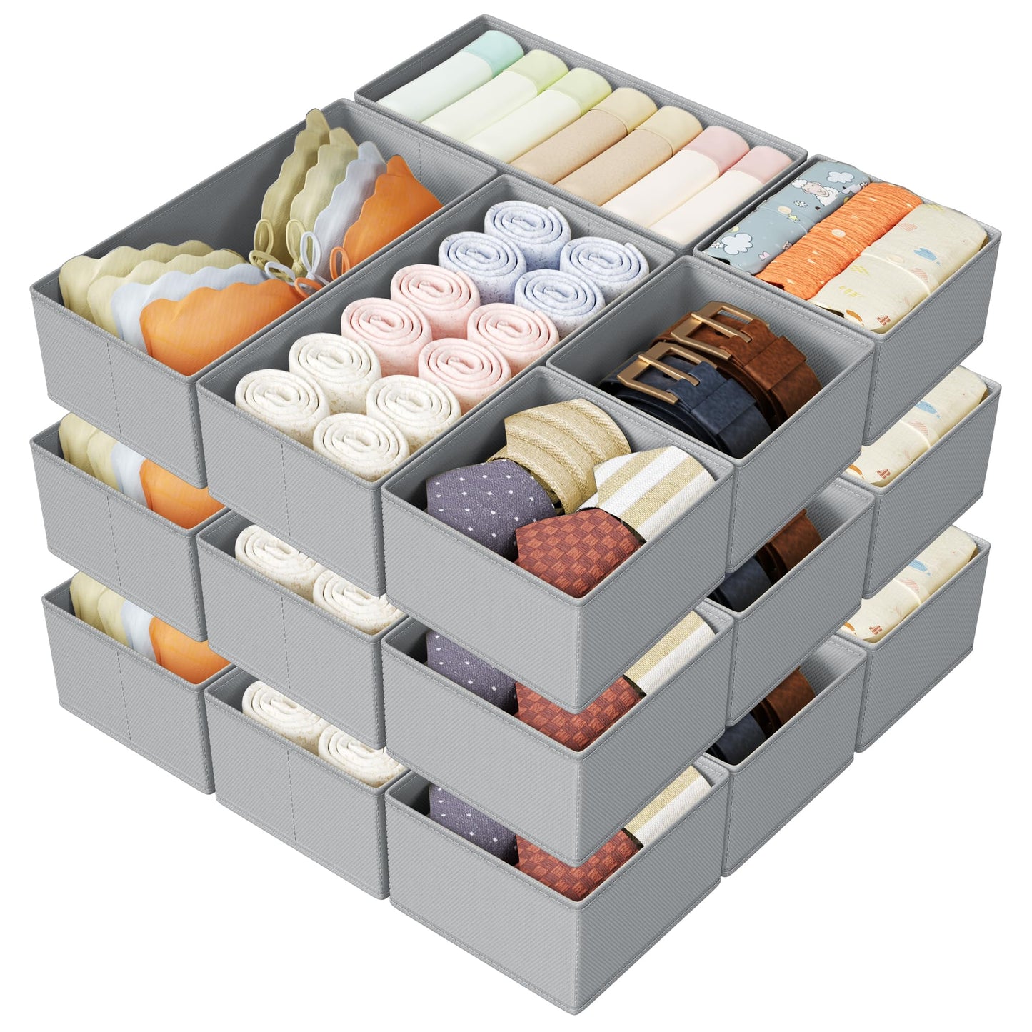 DIMJ Drawer Organizers Clothes, Dresser Organizer Bins for Baby Clothes,Underwear and Sock, Fabric Closet Organization and Storage Boxs, Drawer Dividers for Nursery, Clothing, Tie - 4 Pack, Beige